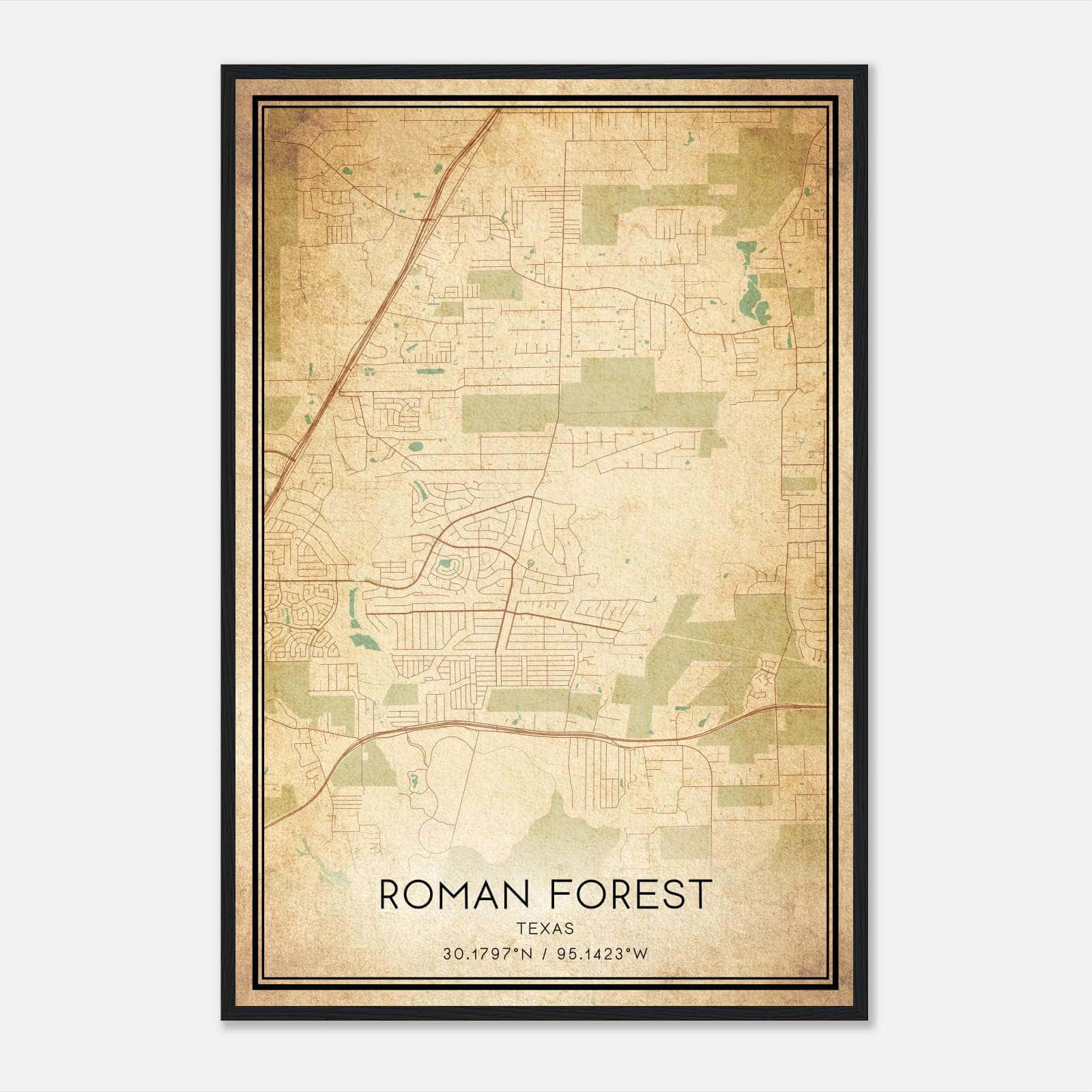 Vintage Roman Forest Texas Map Poster, Roman Forest TX City Road Wall Art Print Vintage Roman Forest Texas Map Poster, Roman Forest TX City Road Wall Art Print