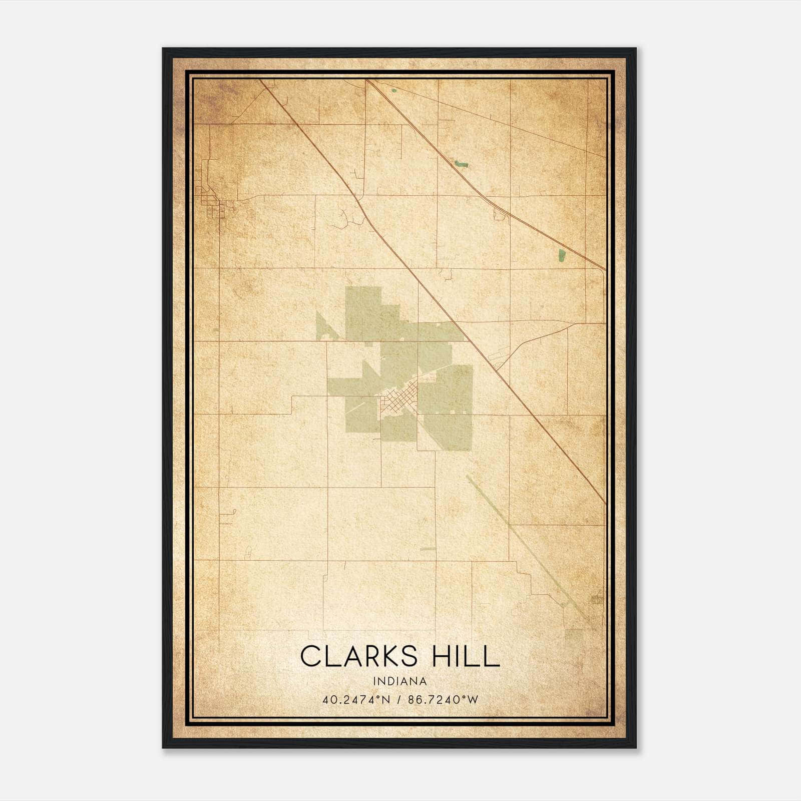 Vintage Clarks Hill Indiana Map Poster, Clarks Hill IN City Road Wall Art Print Vintage Clarks Hill Indiana Map Poster, Clarks Hill IN City Road Wall Art Print