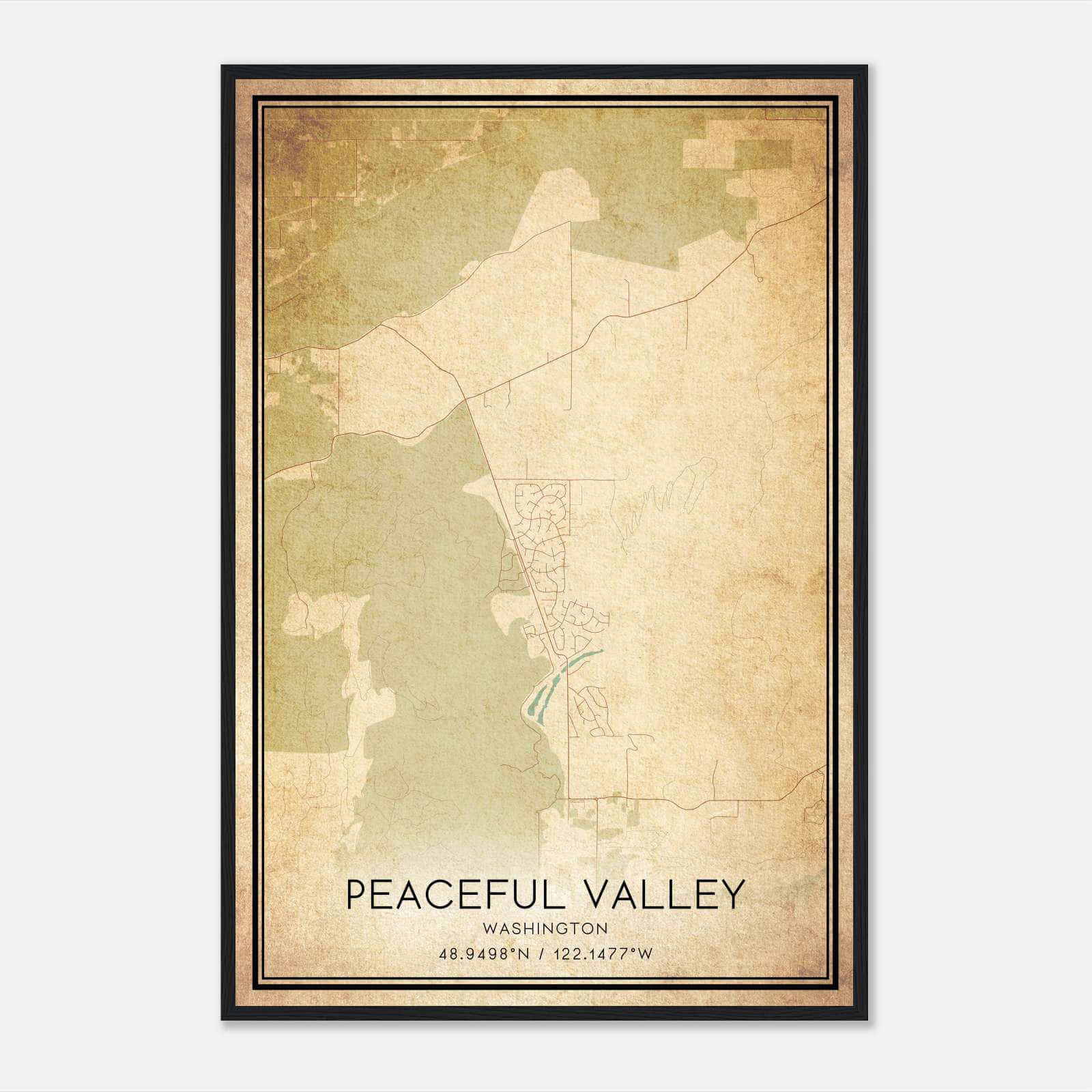 Vintage Peaceful Valley Washington Map Poster, Peaceful Valley WA City Road Wall Art Print Vintage Peaceful Valley Washington Map Poster, Peaceful Valley WA City Road Wall Art Print