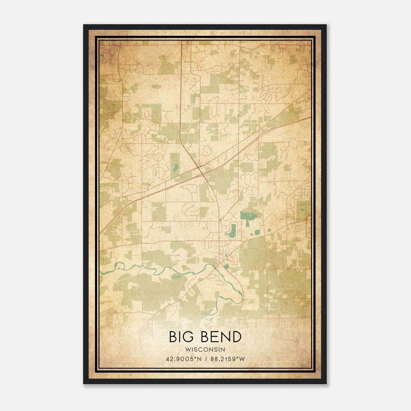 Vintage Big Bend Wisconsin Map Poster, Big Bend WI City Road Wall Art Print Vintage Big Bend Wisconsin Map Poster, Big Bend WI City Road Wall Art Print