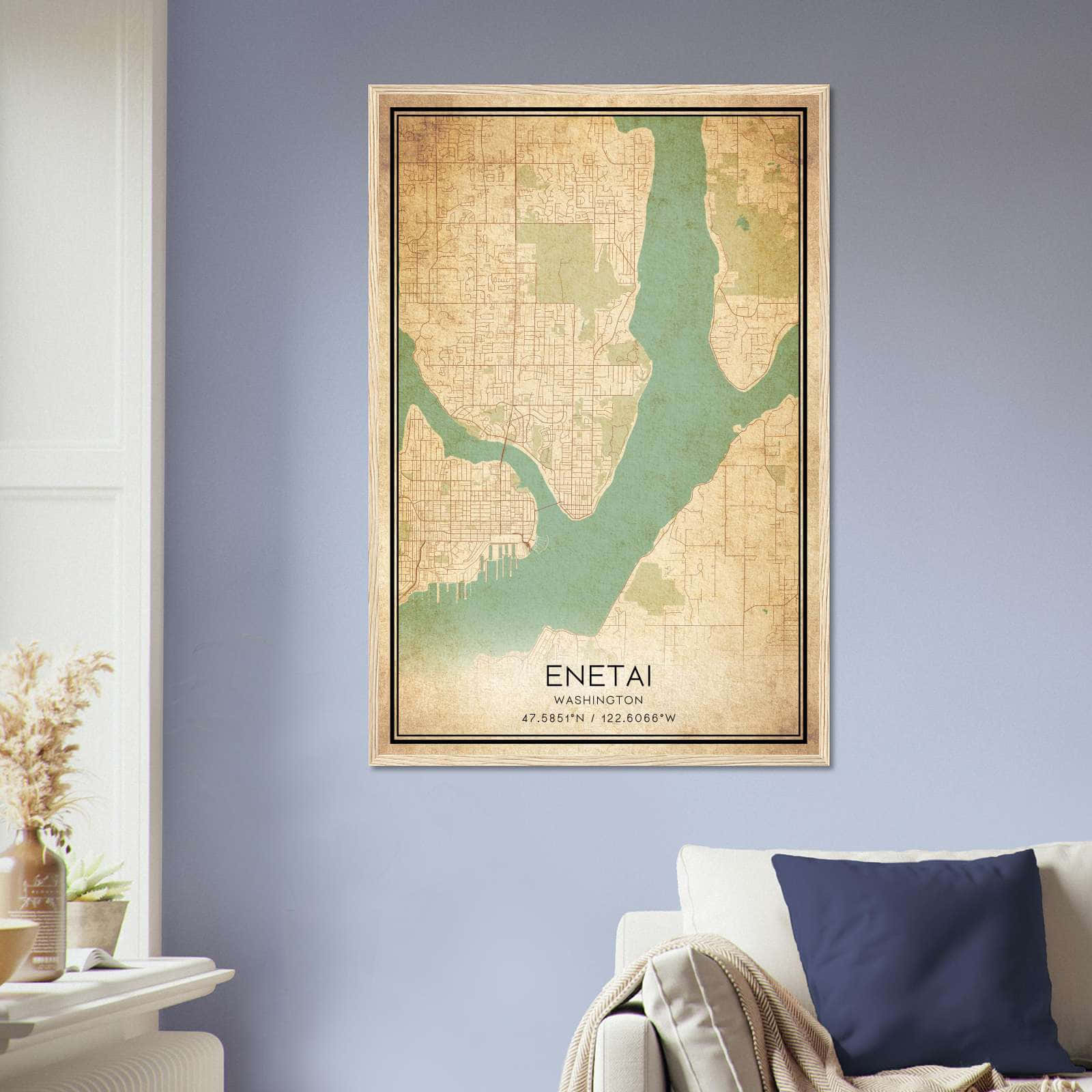 Vintage Enetai Washington Map Poster, Enetai WA City Road Wall Art Print