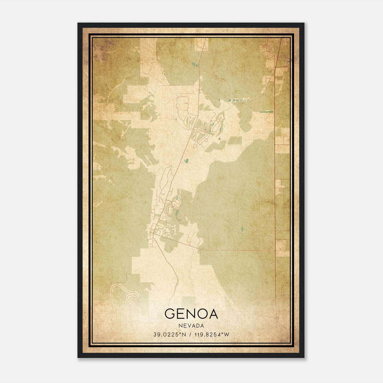 Vintage Genoa Nevada Map Poster, Genoa NV City Road Wall Art Print Vintage Genoa Nevada Map Poster, Genoa NV City Road Wall Art Print