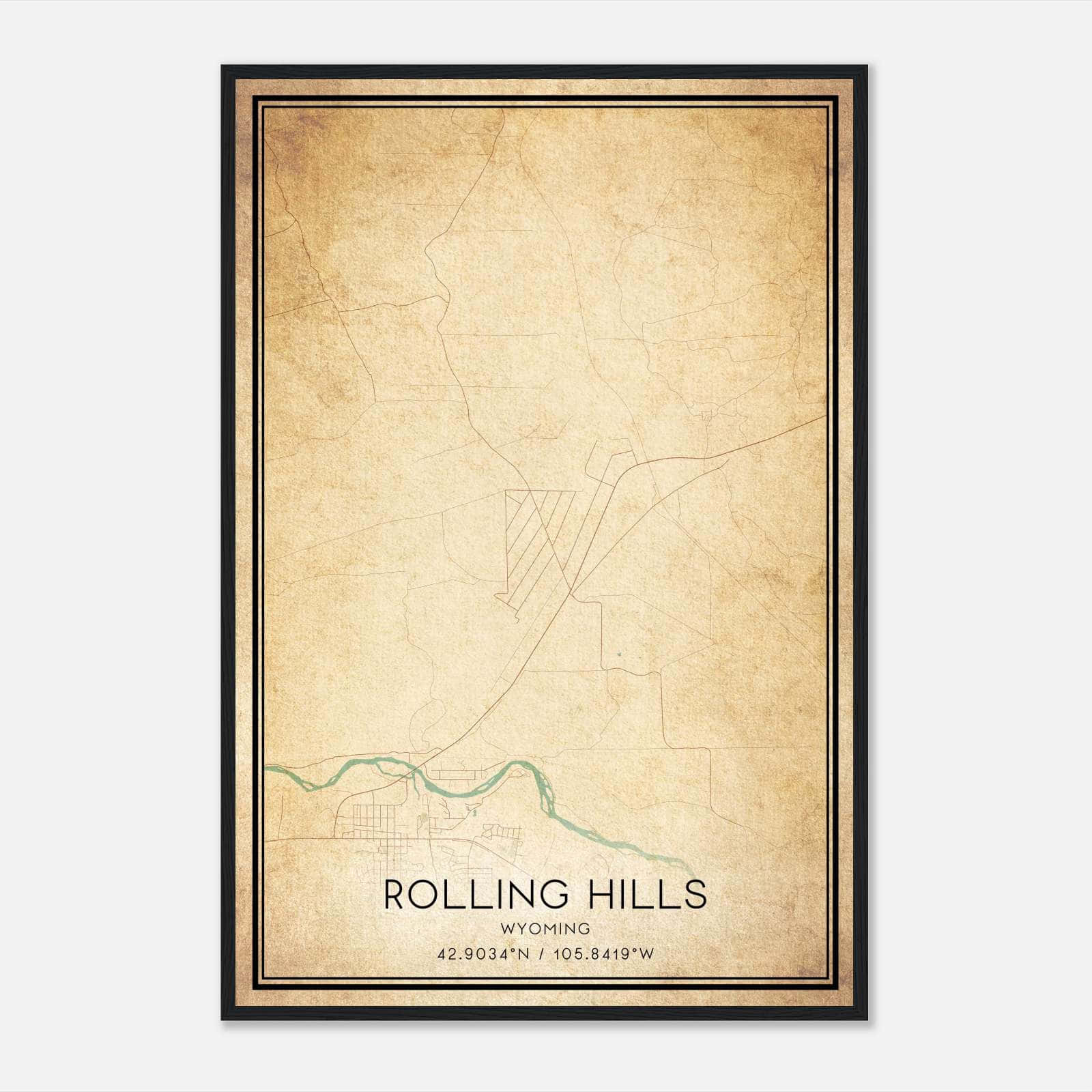 Vintage Rolling Hills Wyoming Map Poster, Rolling Hills WY City Road Wall Art Print Vintage Rolling Hills Wyoming Map Poster, Rolling Hills WY City Road Wall Art Print