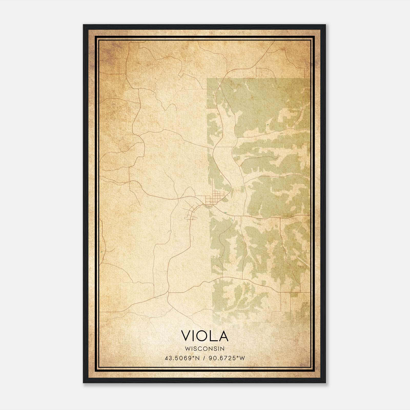 Vintage Viola Wisconsin Map Poster, Viola WI City Road Wall Art Print Vintage Viola Wisconsin Map Poster, Viola WI City Road Wall Art Print