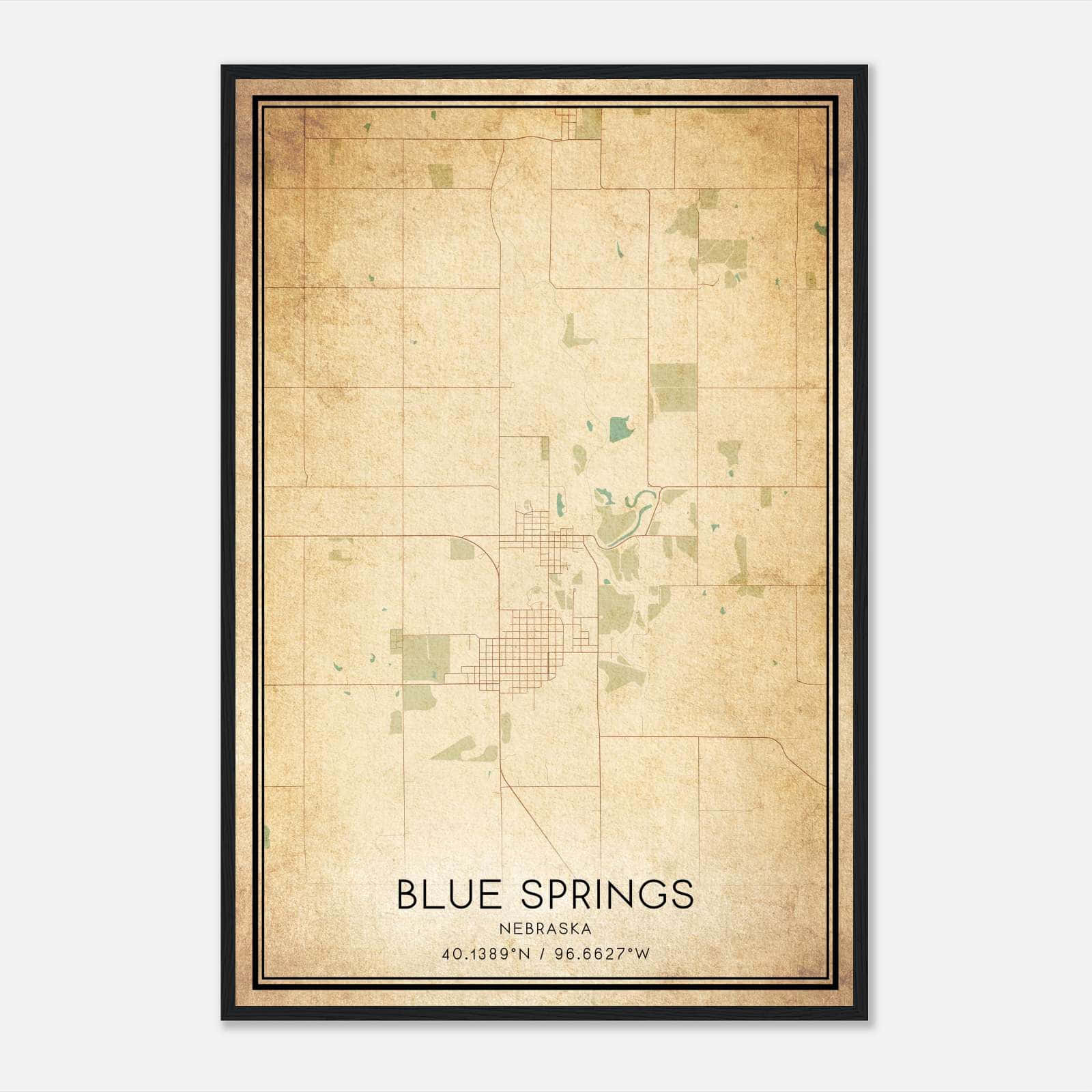 Vintage Blue Springs Nebraska Map Poster, Blue Springs NE City Road Wall Art Print Vintage Blue Springs Nebraska Map Poster, Blue Springs NE City Road Wall Art Print