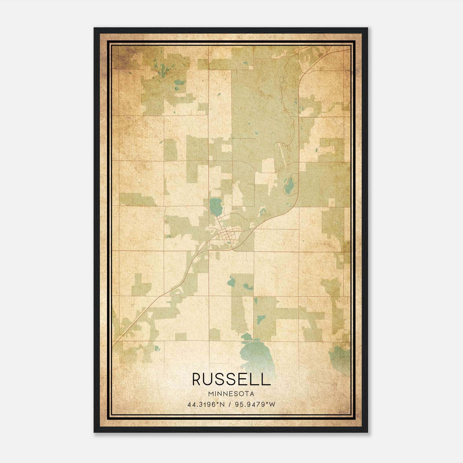 Vintage Russell Minnesota Map Poster, Russell MN City Road Wall Art Print Vintage Russell Minnesota Map Poster, Russell MN City Road Wall Art Print