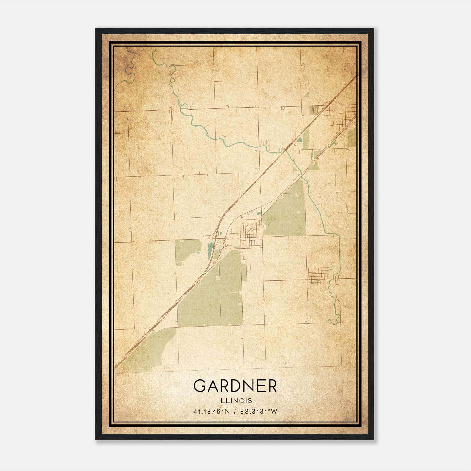 Vintage Gardner Illinois Map Poster, Gardner IL City Road Wall Art Print Vintage Gardner Illinois Map Poster, Gardner IL City Road Wall Art Print