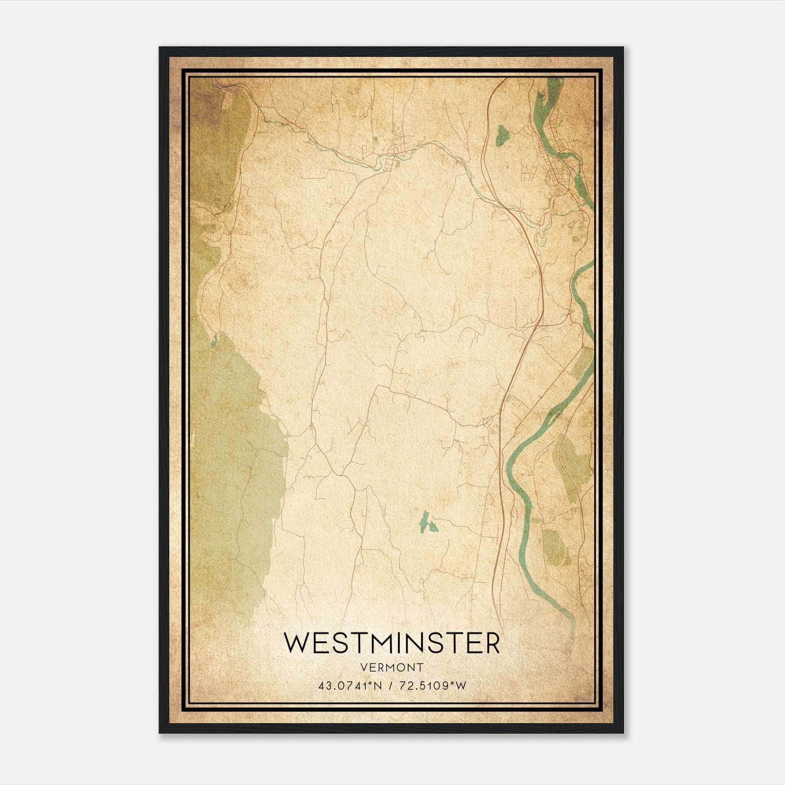 Vintage Westminster Vermont Map Poster, Westminster VT City Road Wall Art Print Vintage Westminster Vermont Map Poster, Westminster VT City Road Wall Art Print