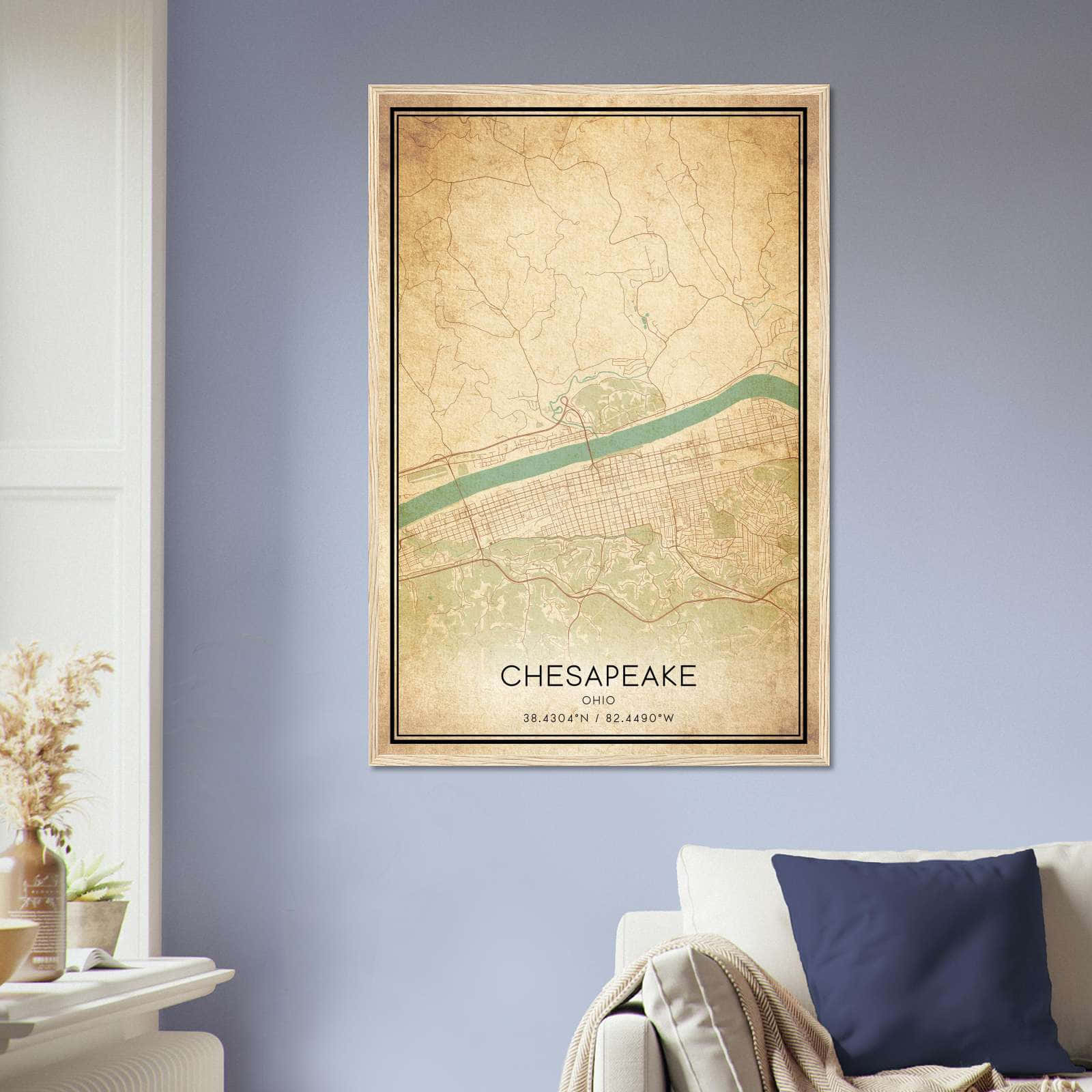 Vintage Chesapeake Ohio Map Poster, Chesapeake OH City Road Wall Art Print