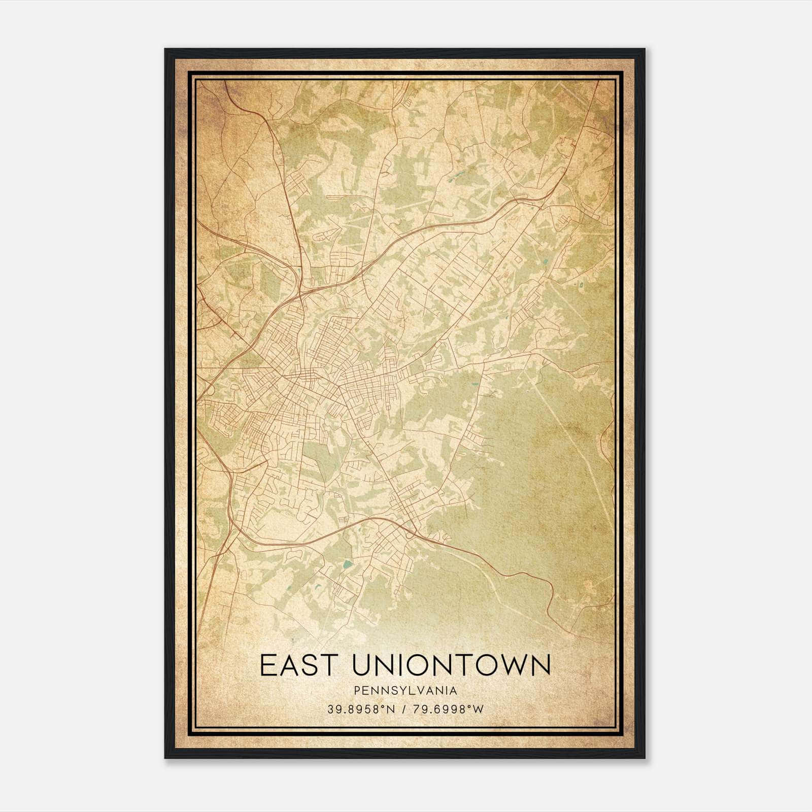 Vintage East Uniontown Pennsylvania Map Poster, East Uniontown PA City Road Wall Art Print Vintage East Uniontown Pennsylvania Map Poster, East Uniontown PA City Road Wall Art Print