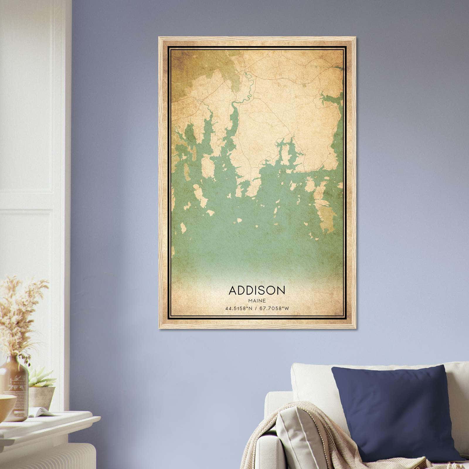 Vintage Addison Maine Map Poster, Addison ME City Road Wall Art Print