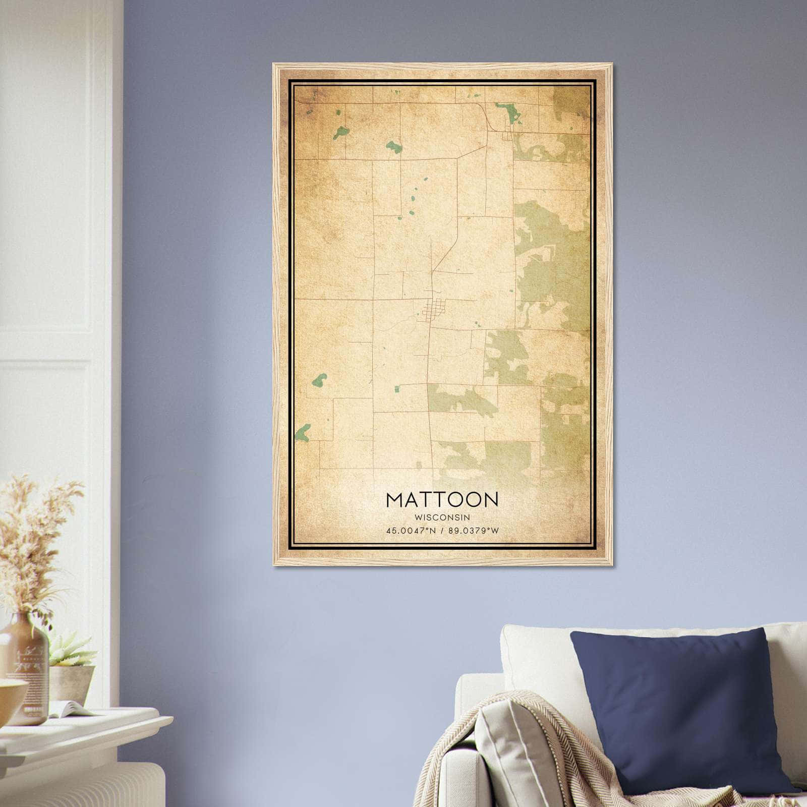 Vintage Mattoon Wisconsin Map Poster, Mattoon WI City Road Wall Art Print
