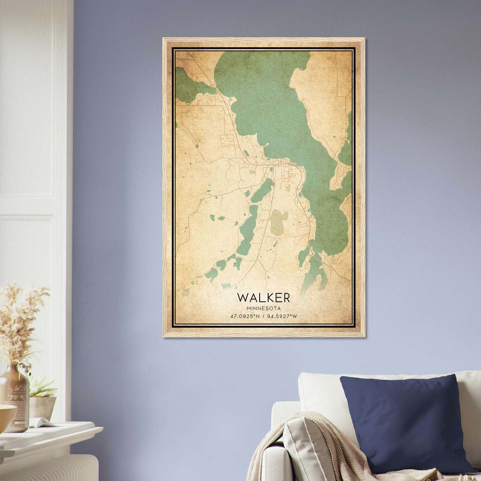 Vintage Walker Minnesota Map Poster, Walker MN City Road Wall Art Print
