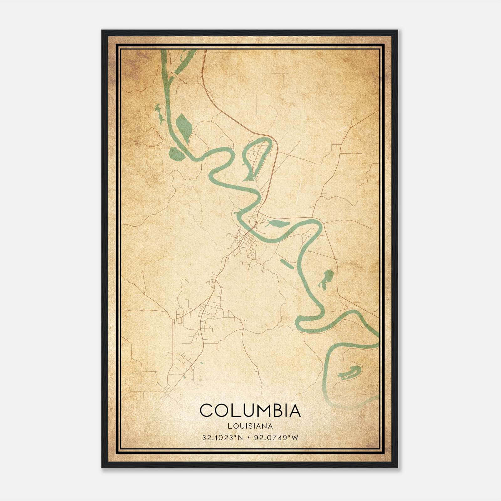 Vintage Columbia Louisiana Map Poster, Columbia LA City Road Wall Art Print Vintage Columbia Louisiana Map Poster, Columbia LA City Road Wall Art Print