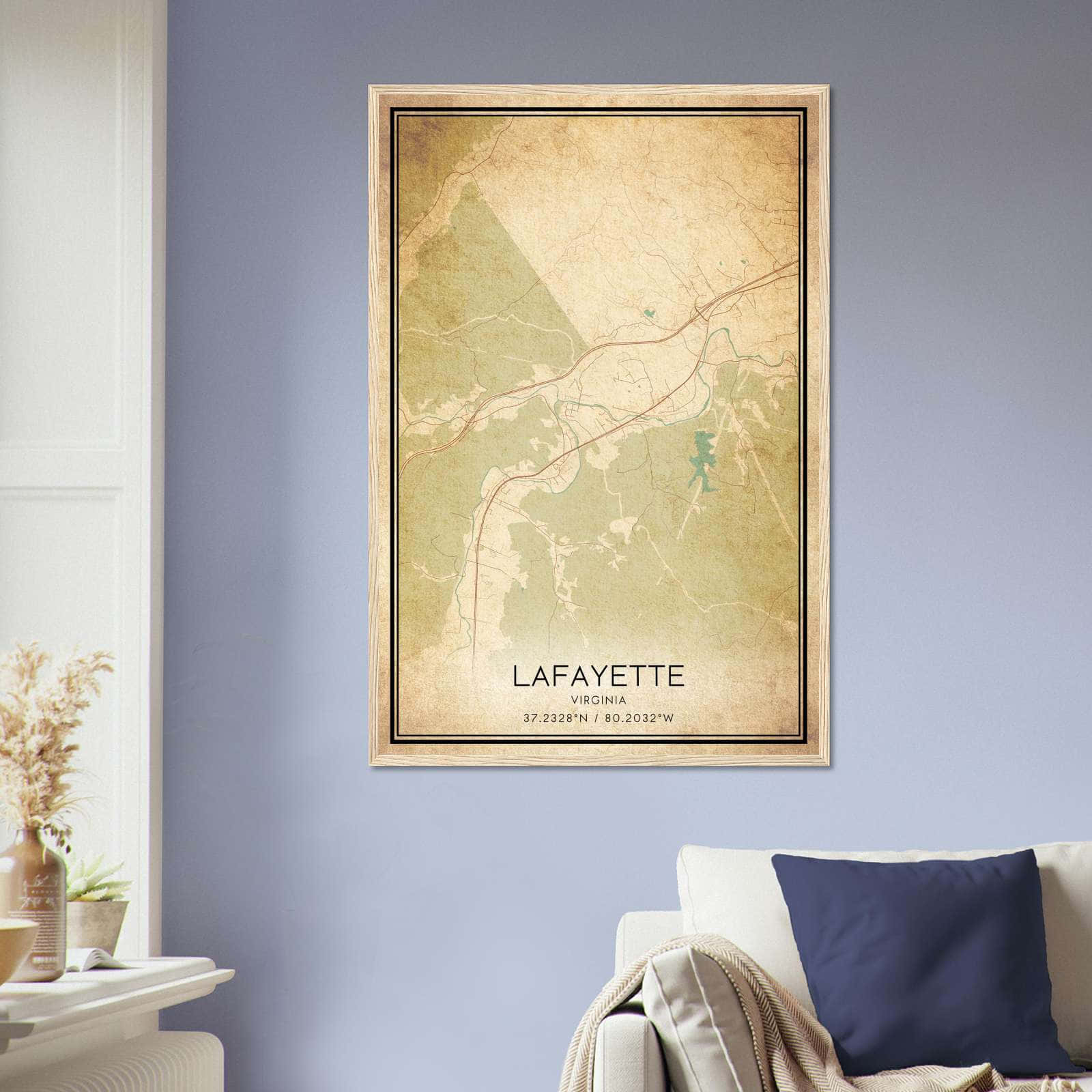 Vintage Lafayette Virginia Map Poster, Lafayette VA City Road Wall Art Print