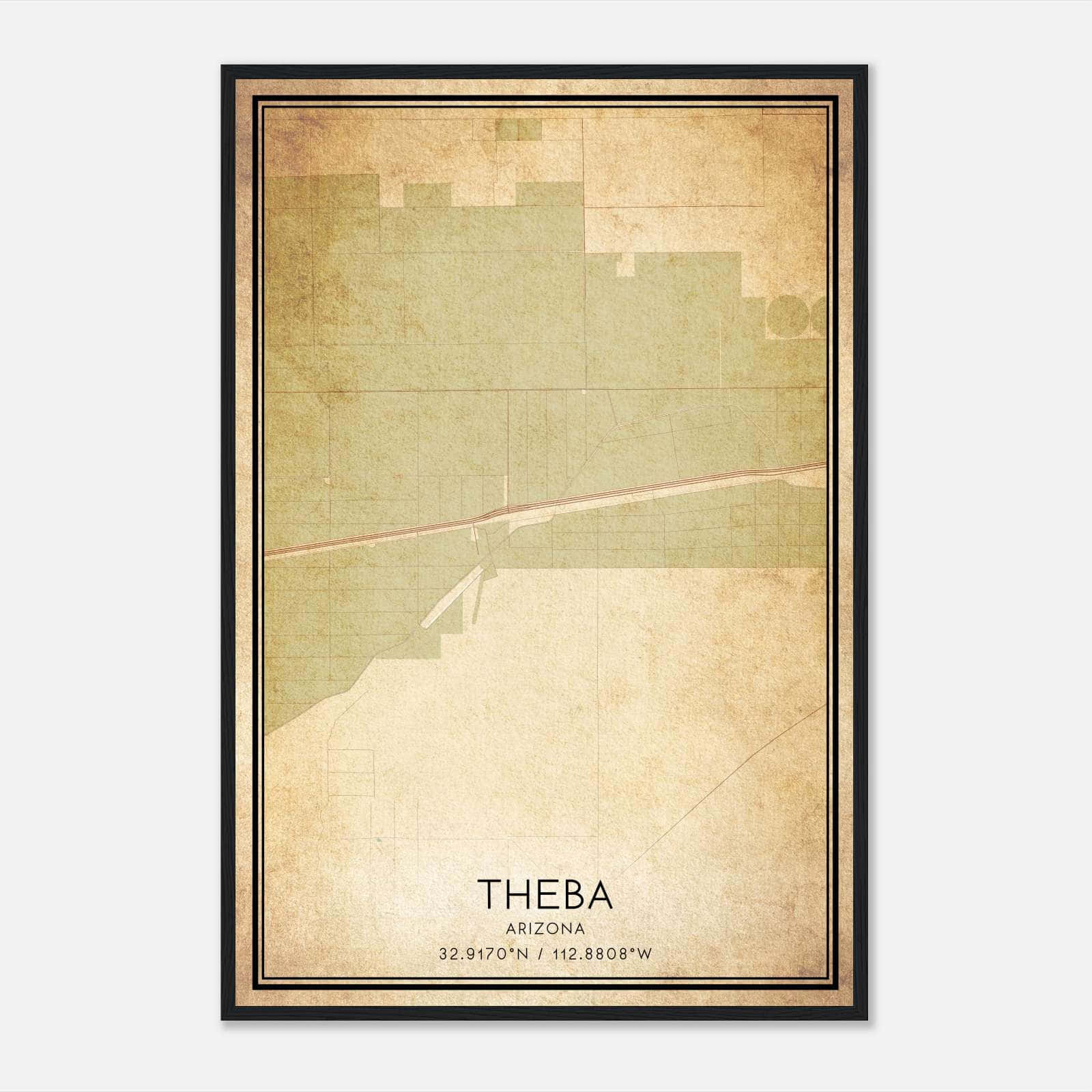 Vintage Theba Arizona Map Poster, Theba AZ City Road Wall Art Print Vintage Theba Arizona Map Poster, Theba AZ City Road Wall Art Print