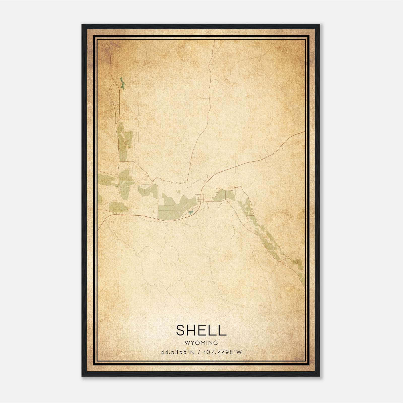 Vintage Shell Wyoming Map Poster, Shell WY City Road Wall Art Print Vintage Shell Wyoming Map Poster, Shell WY City Road Wall Art Print