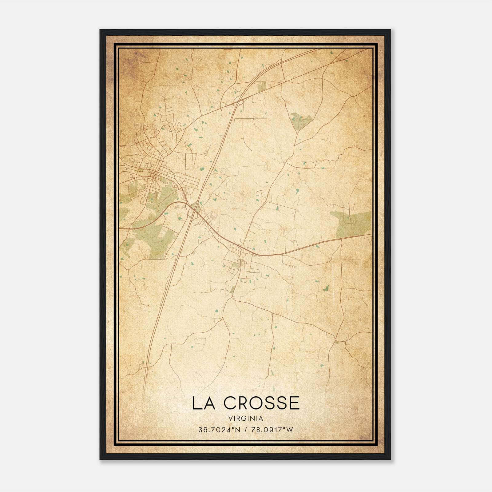 Vintage La Crosse Virginia Map Poster, La Crosse VA City Road Wall Art Print Vintage La Crosse Virginia Map Poster, La Crosse VA City Road Wall Art Print