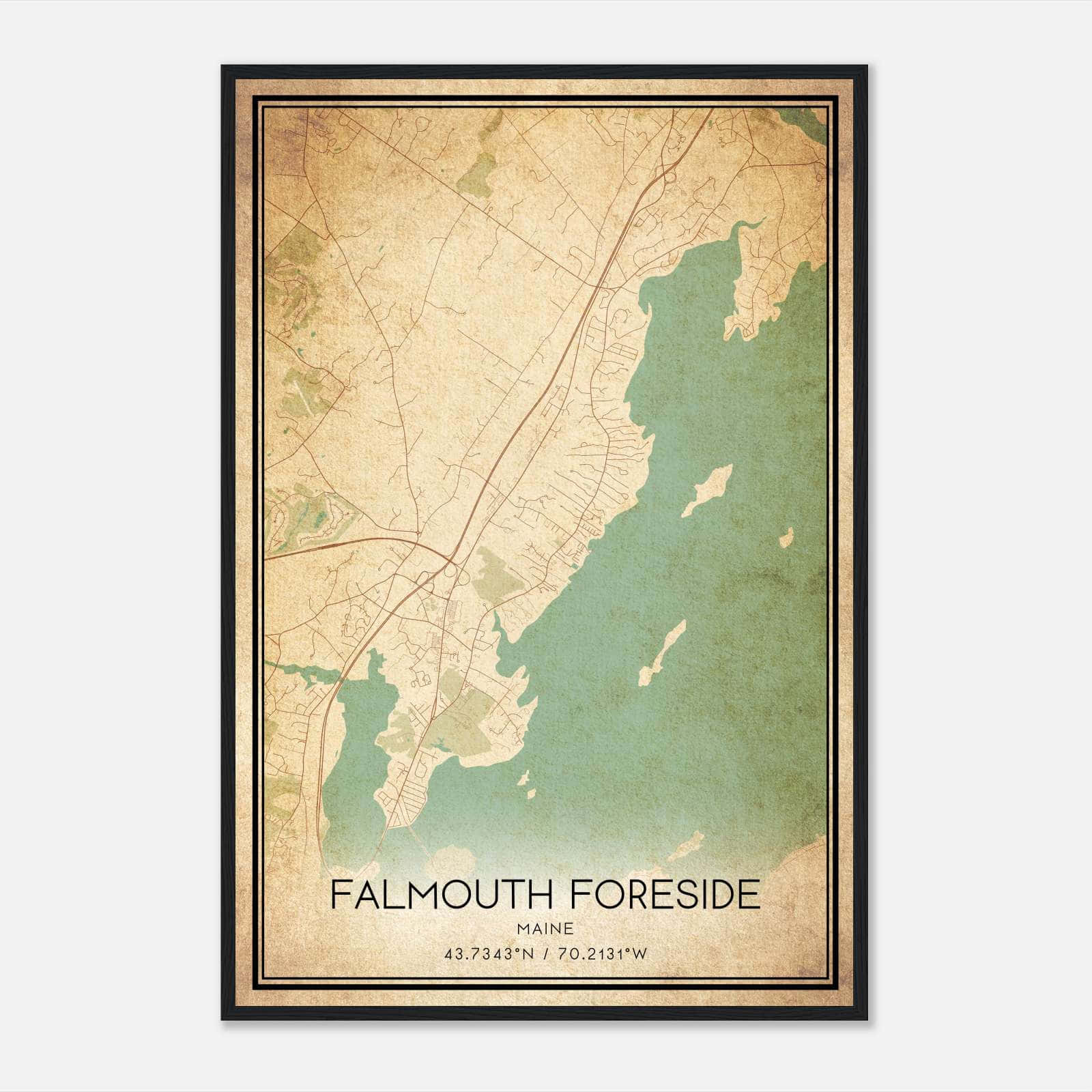 Vintage Falmouth Foreside Maine Map Poster, Falmouth Foreside ME City Road Wall Art Print Vintage Falmouth Foreside Maine Map Poster, Falmouth Foreside ME City Road Wall Art Print