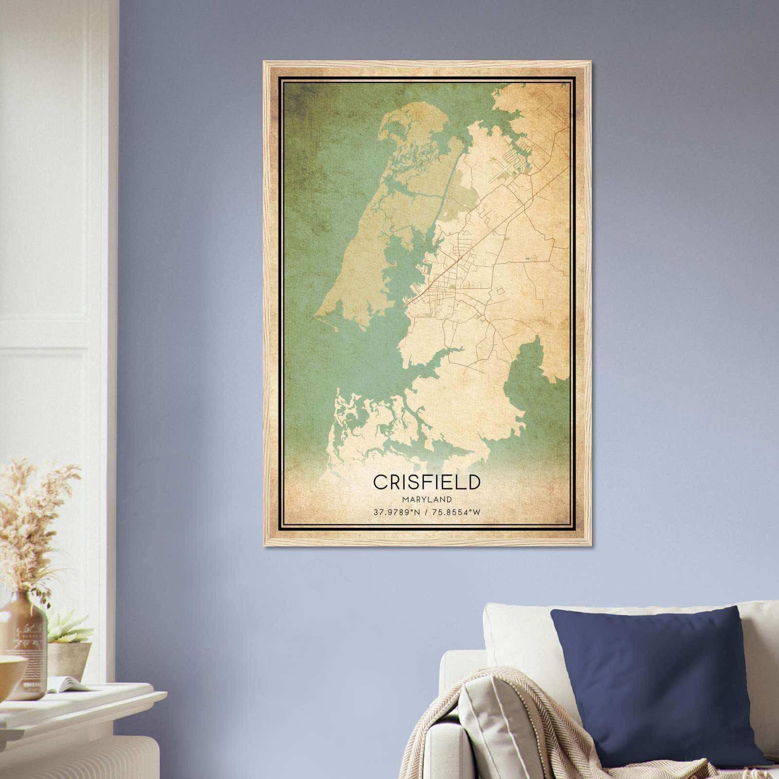 Vintage Crisfield Maryland Map Poster, Crisfield MD City Road Wall Art Print