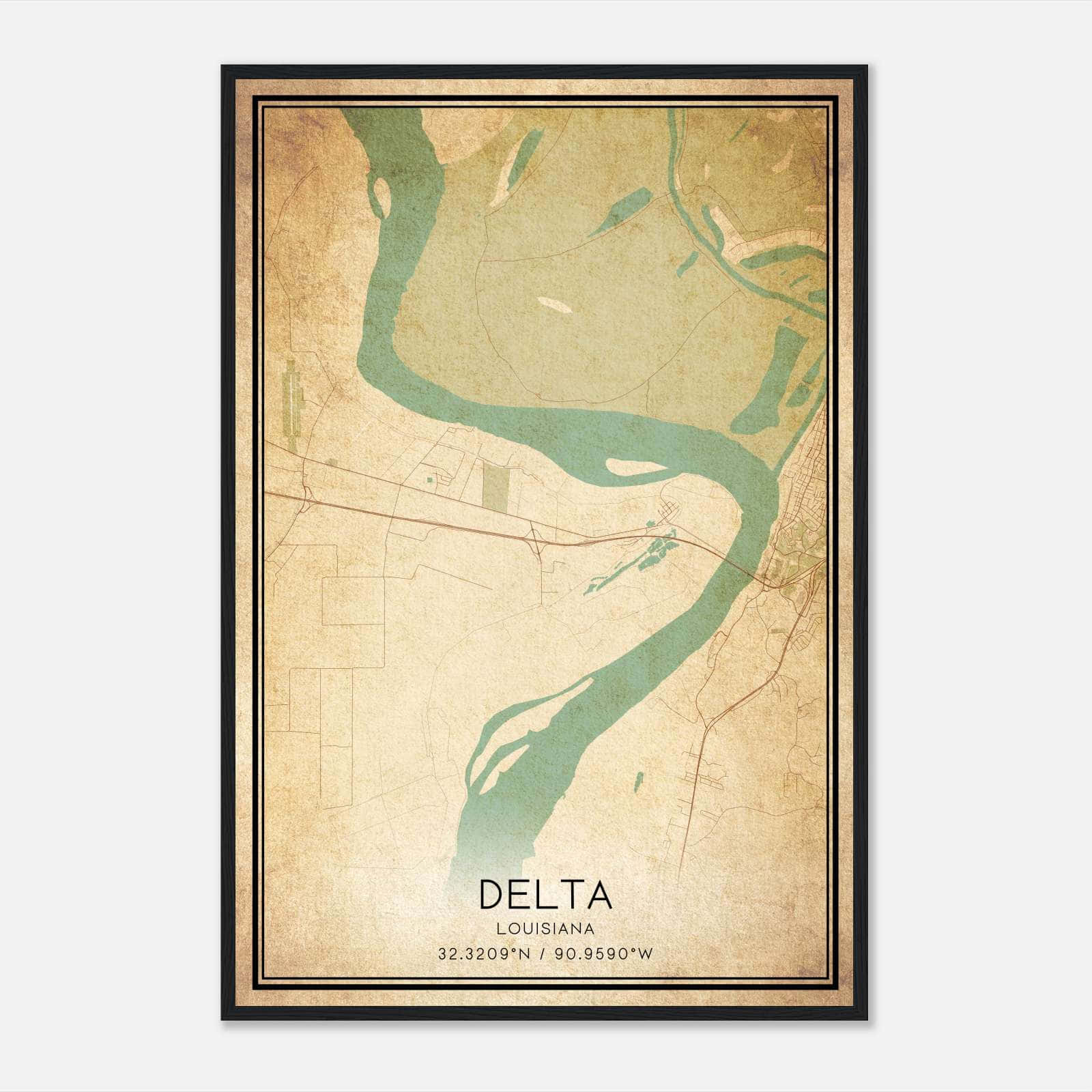 Vintage Delta Louisiana Map Poster, Delta LA City Road Wall Art Print Vintage Delta Louisiana Map Poster, Delta LA City Road Wall Art Print