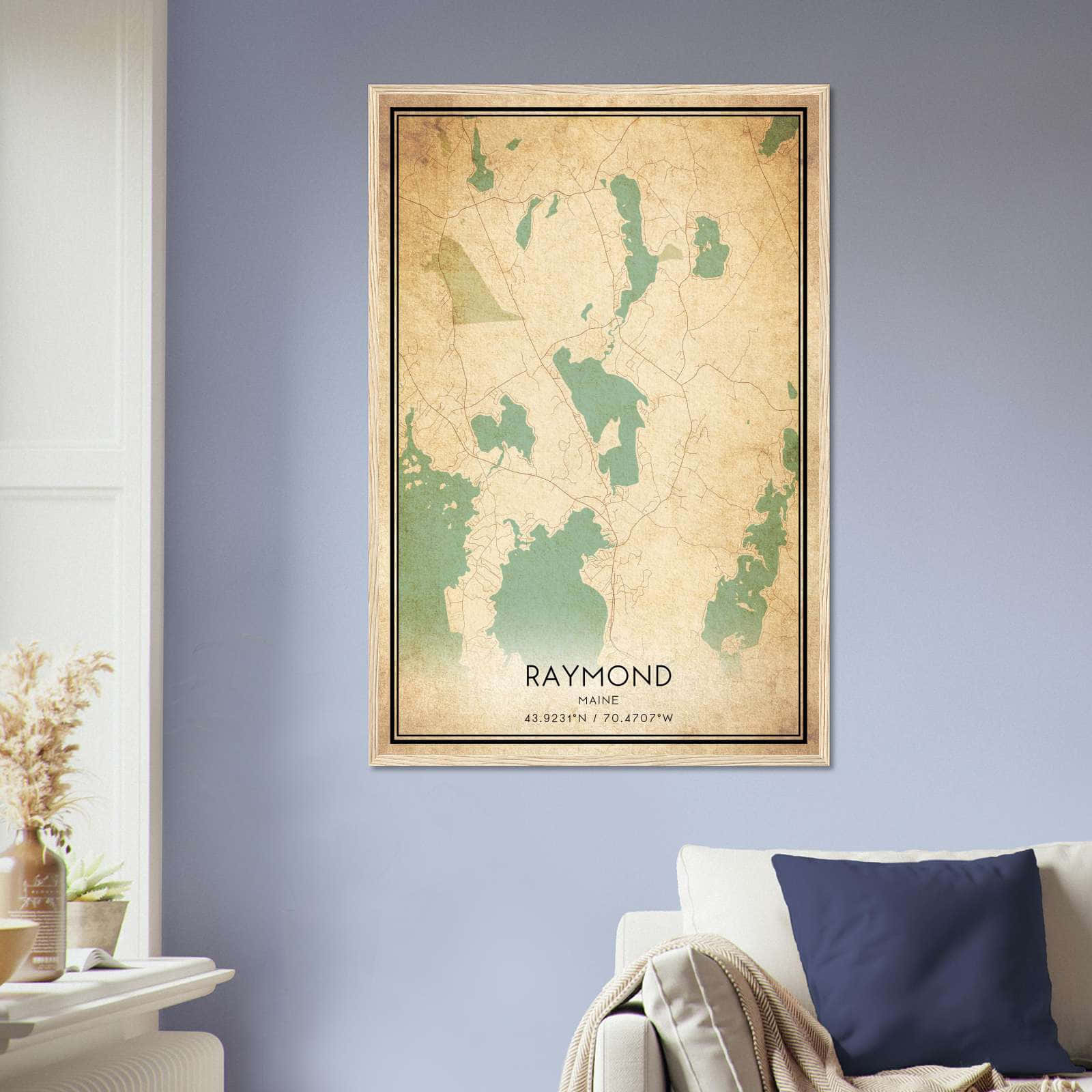 Vintage Raymond Maine Map Poster, Raymond ME City Road Wall Art Print