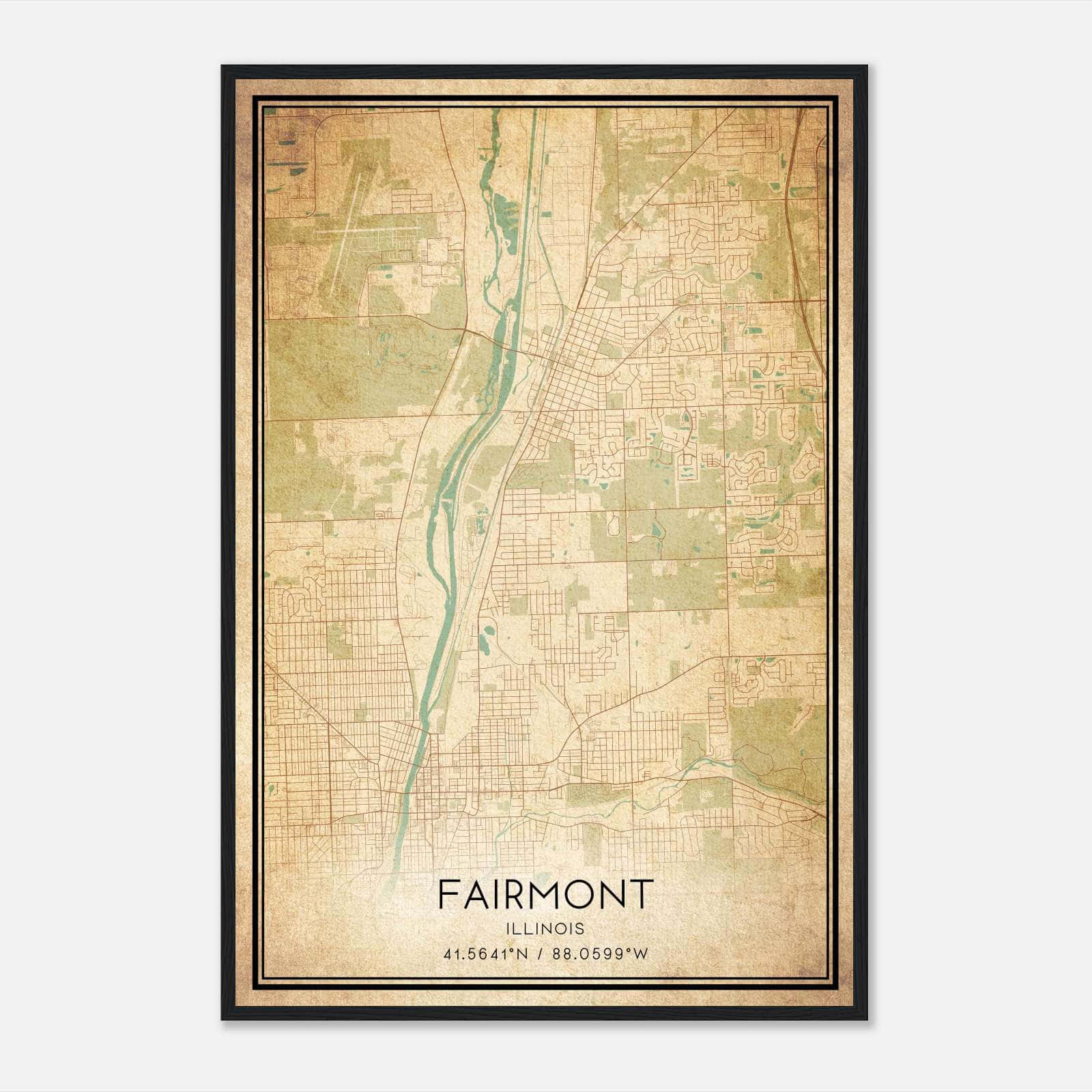 Vintage Fairmont Illinois Map Poster, Fairmont IL City Road Wall Art Print Vintage Fairmont Illinois Map Poster, Fairmont IL City Road Wall Art Print