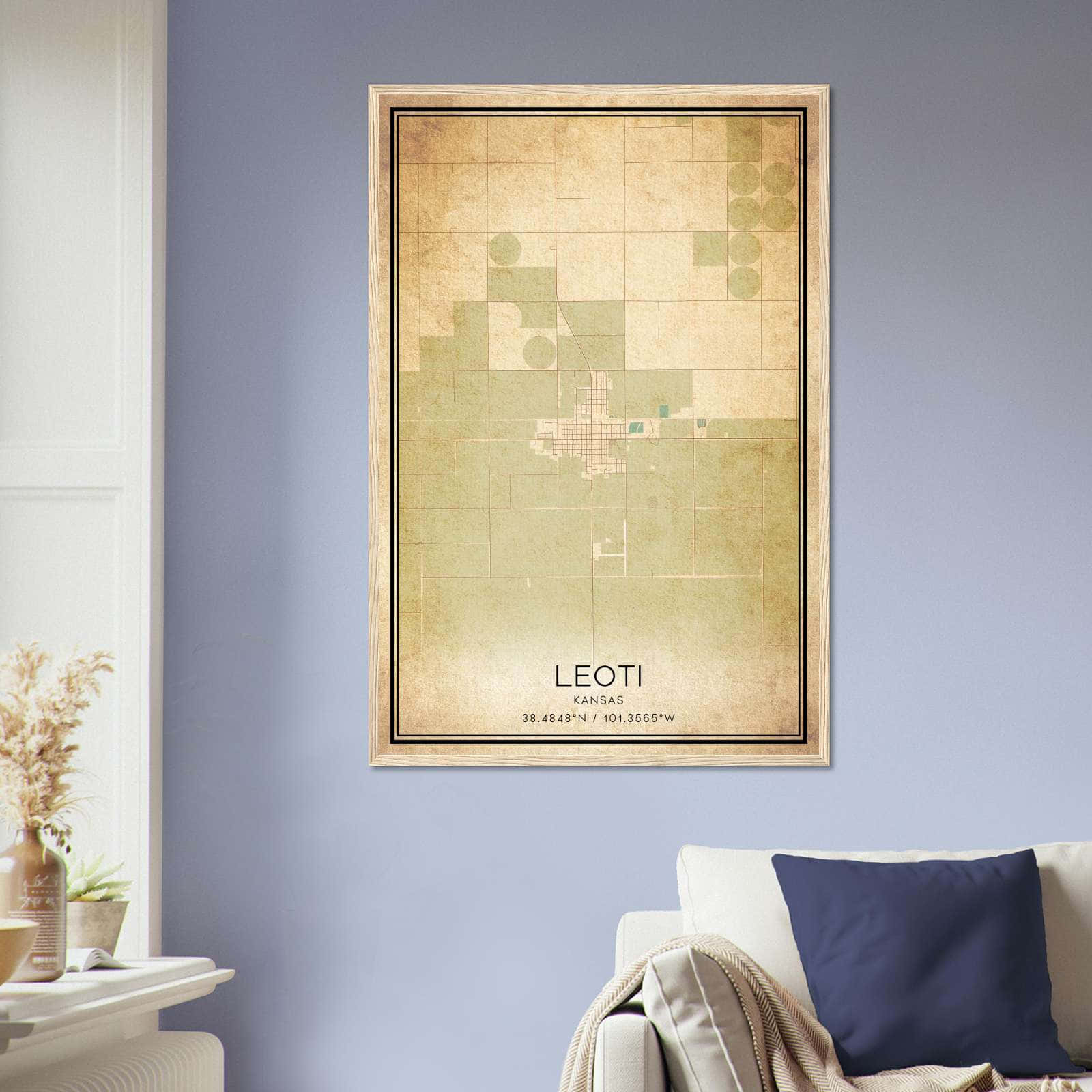 Vintage Leoti Kansas Map Poster, Leoti KS City Road Wall Art Print