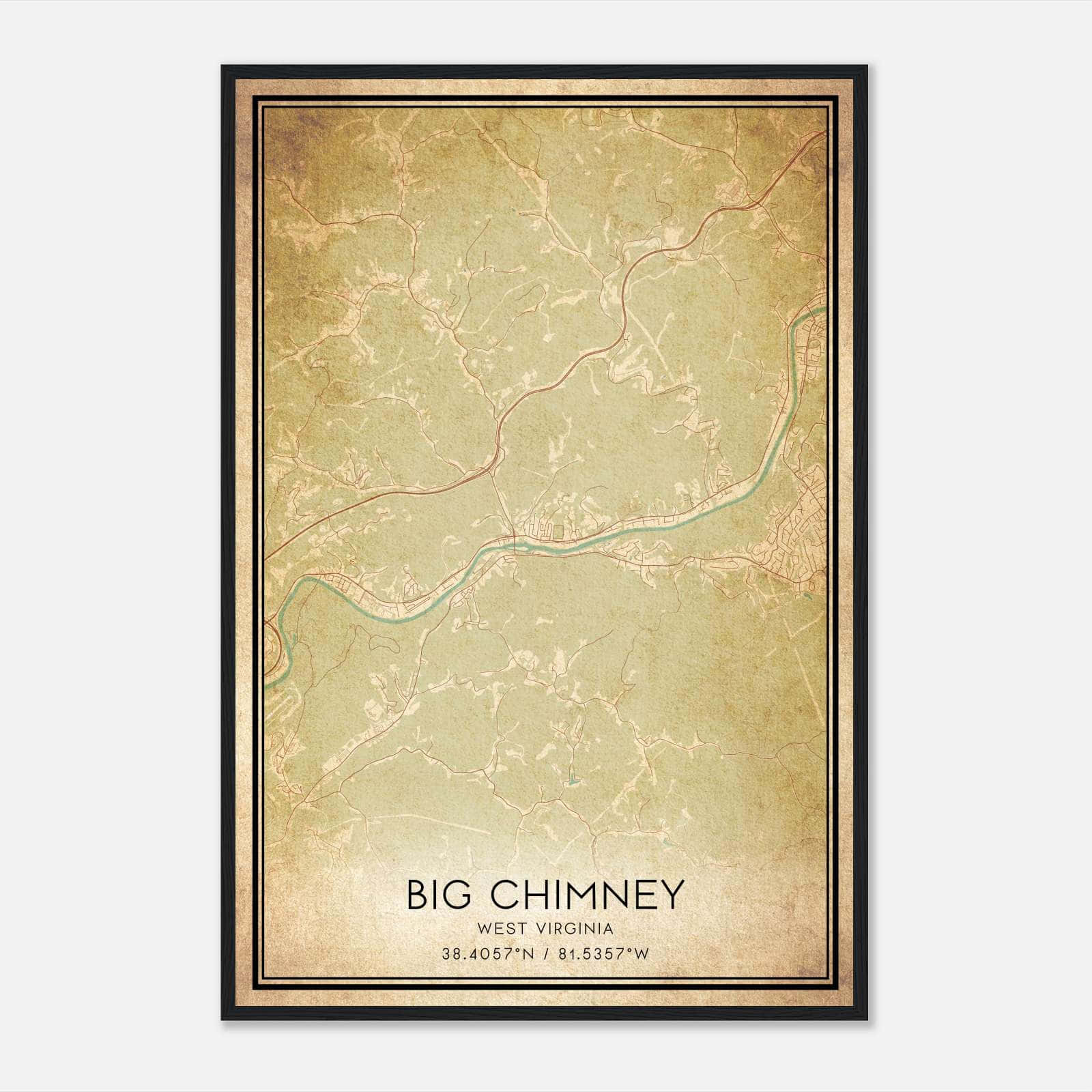 Vintage Big Chimney West Virginia Map Poster, Big Chimney WV City Road Wall Art Print Vintage Big Chimney West Virginia Map Poster, Big Chimney WV City Road Wall Art Print