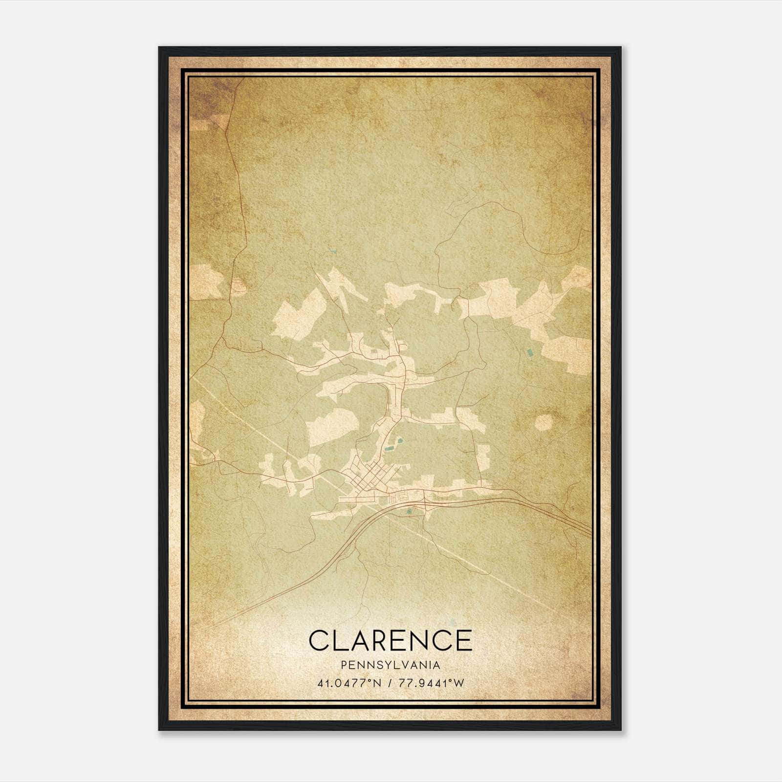 Vintage Clarence Pennsylvania Map Poster, Clarence PA City Road Wall Art Print Vintage Clarence Pennsylvania Map Poster, Clarence PA City Road Wall Art Print