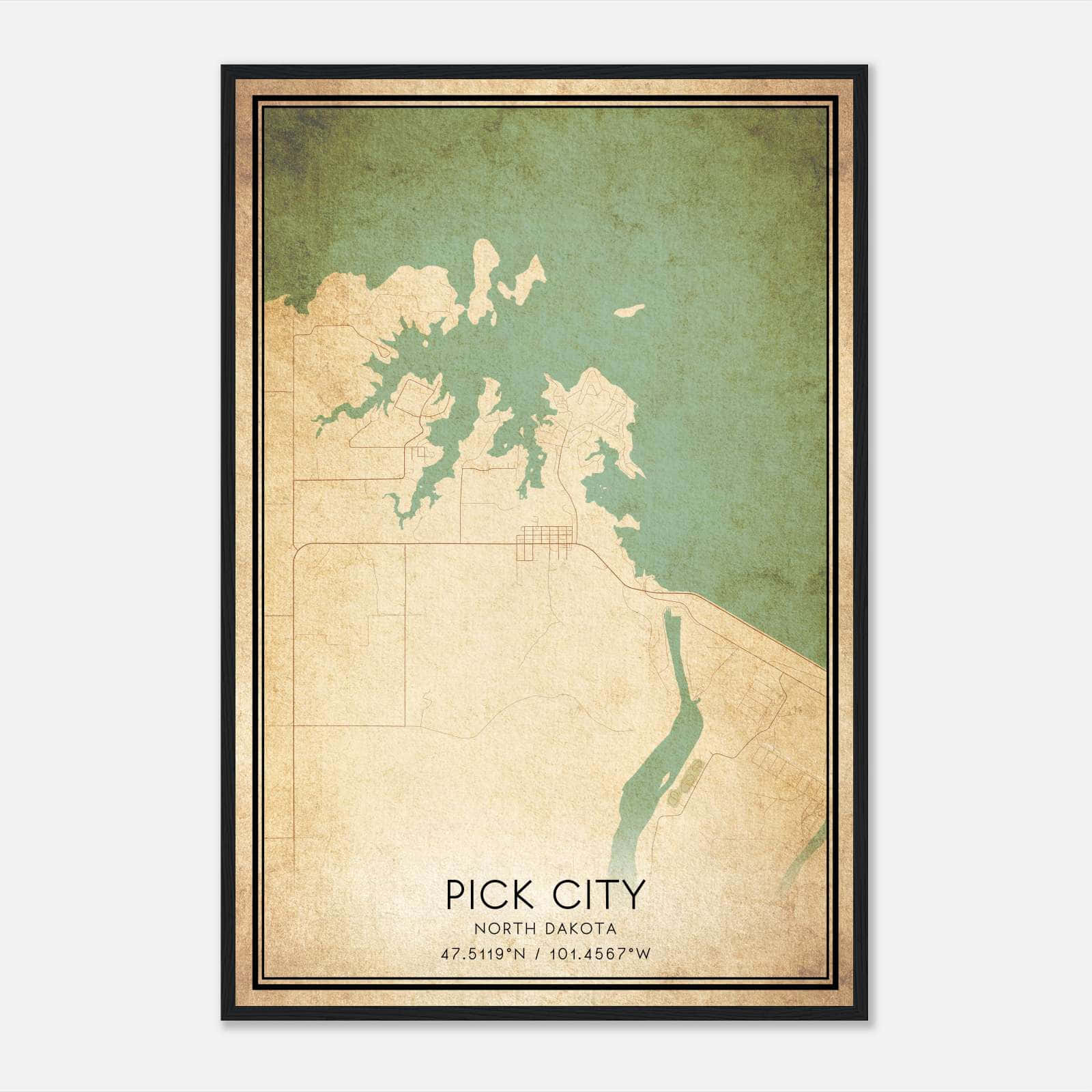 Vintage Pick City North Dakota Map Poster, Pick City ND City Road Wall Art Print Vintage Pick City North Dakota Map Poster, Pick City ND City Road Wall Art Print