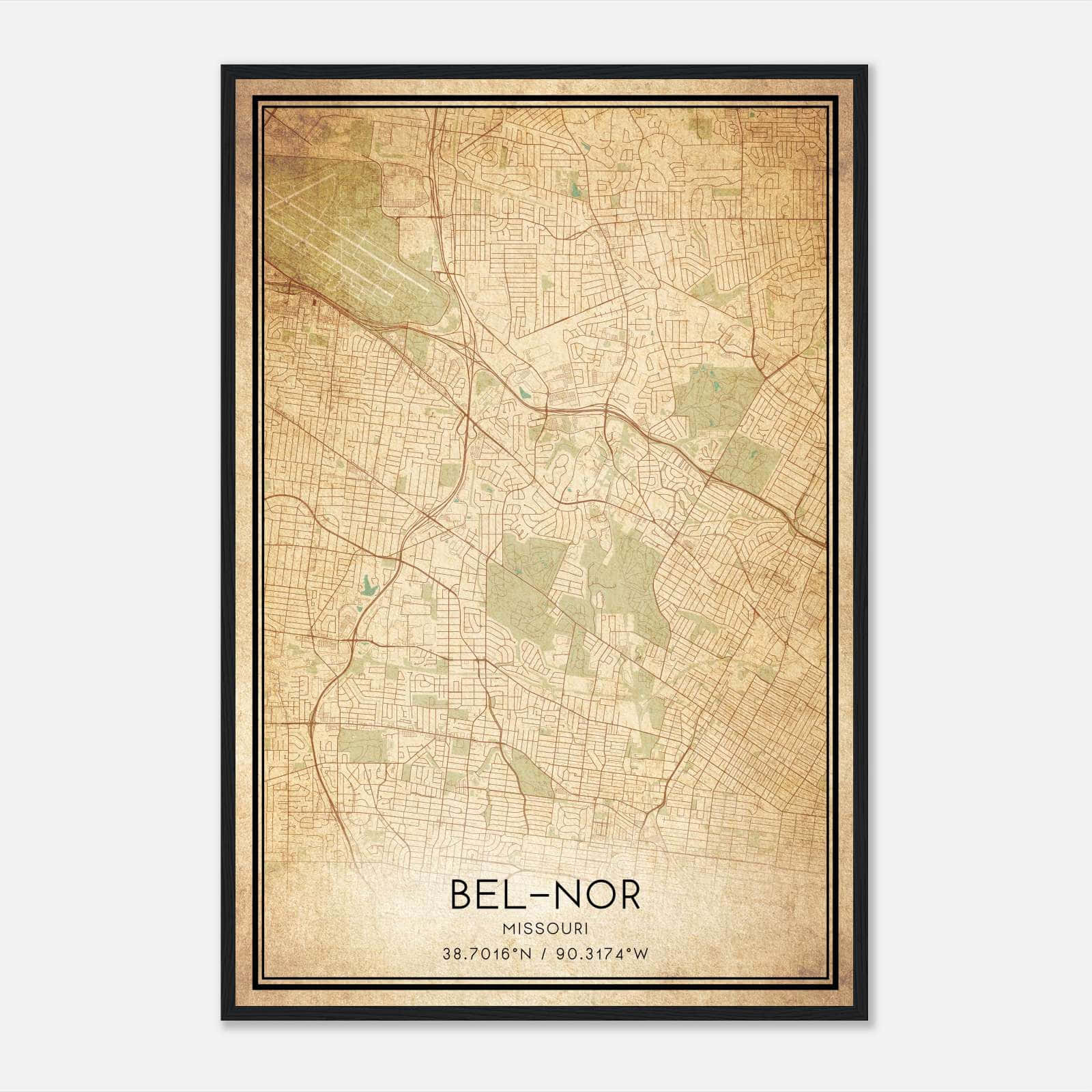 Vintage Bel-Nor Missouri Map Poster, Bel-Nor MO City Road Wall Art Print Vintage Bel-Nor Missouri Map Poster, Bel-Nor MO City Road Wall Art Print