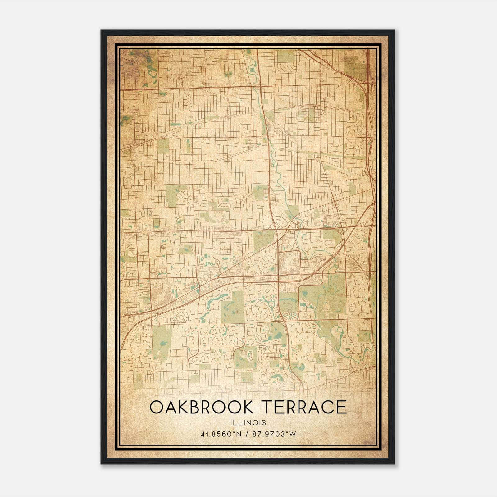Vintage Oakbrook Terrace Illinois Map Poster, Oakbrook Terrace IL City Road Wall Art Print Vintage Oakbrook Terrace Illinois Map Poster, Oakbrook Terrace IL City Road Wall Art Print