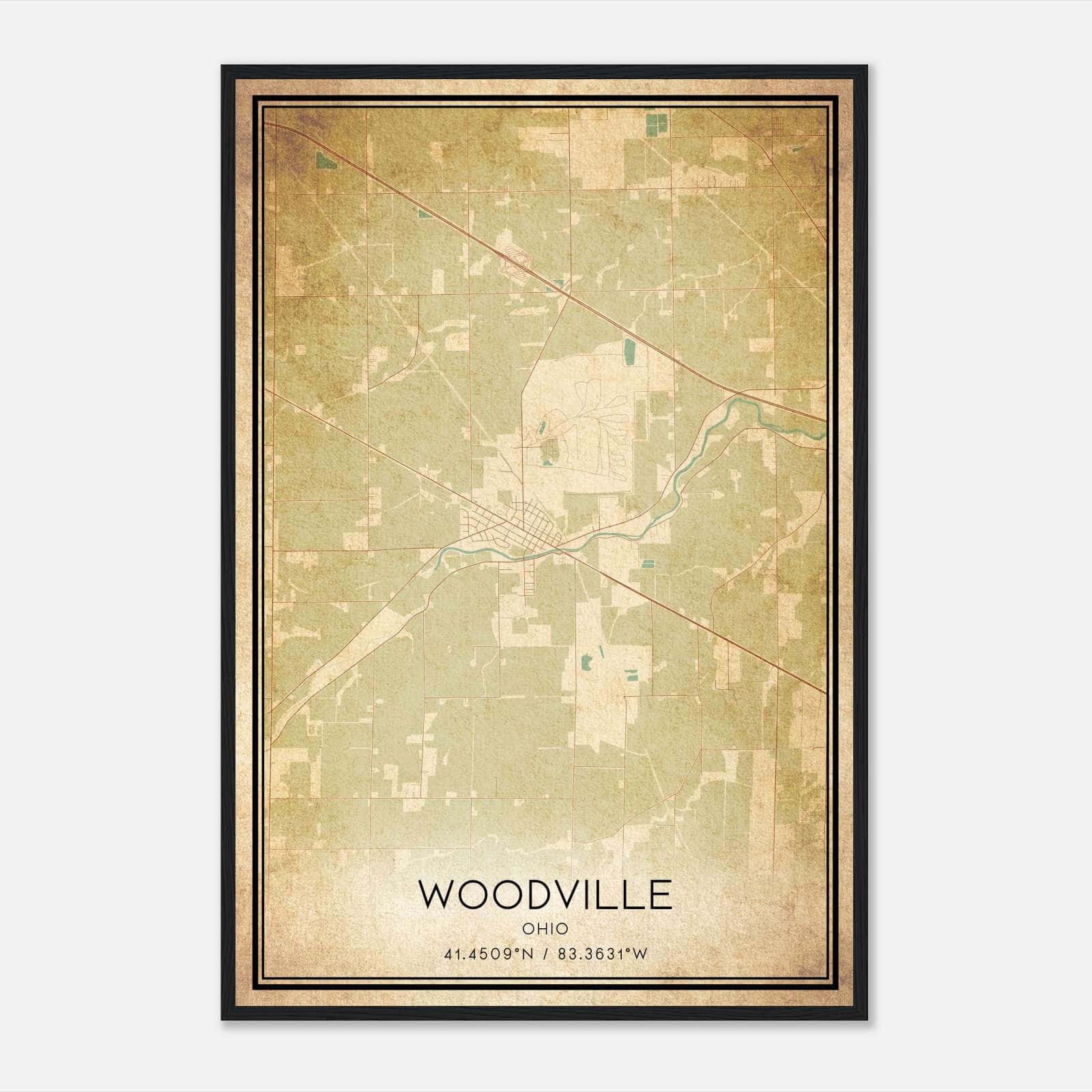 Vintage Woodville Ohio Map Poster, Woodville OH City Road Wall Art Print Vintage Woodville Ohio Map Poster, Woodville OH City Road Wall Art Print