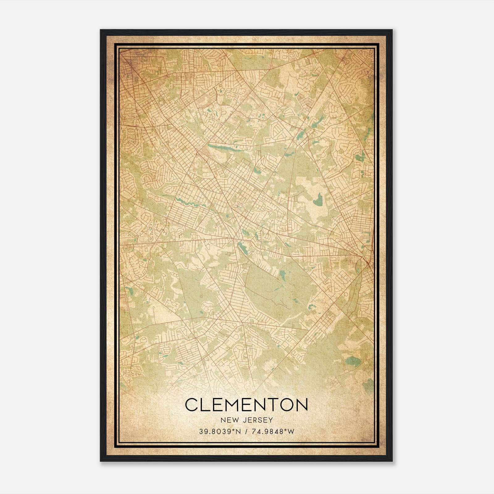 Vintage Clementon New Jersey Map Poster, Clementon NJ City Road Wall Art Print Vintage Clementon New Jersey Map Poster, Clementon NJ City Road Wall Art Print