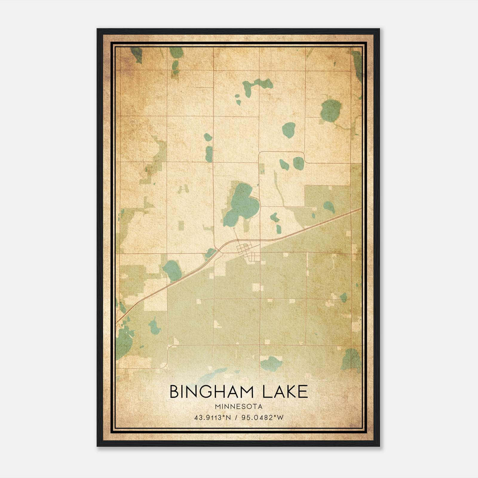 Vintage Bingham Lake Minnesota Map Poster, Bingham Lake MN City Road Wall Art Print Vintage Bingham Lake Minnesota Map Poster, Bingham Lake MN City Road Wall Art Print