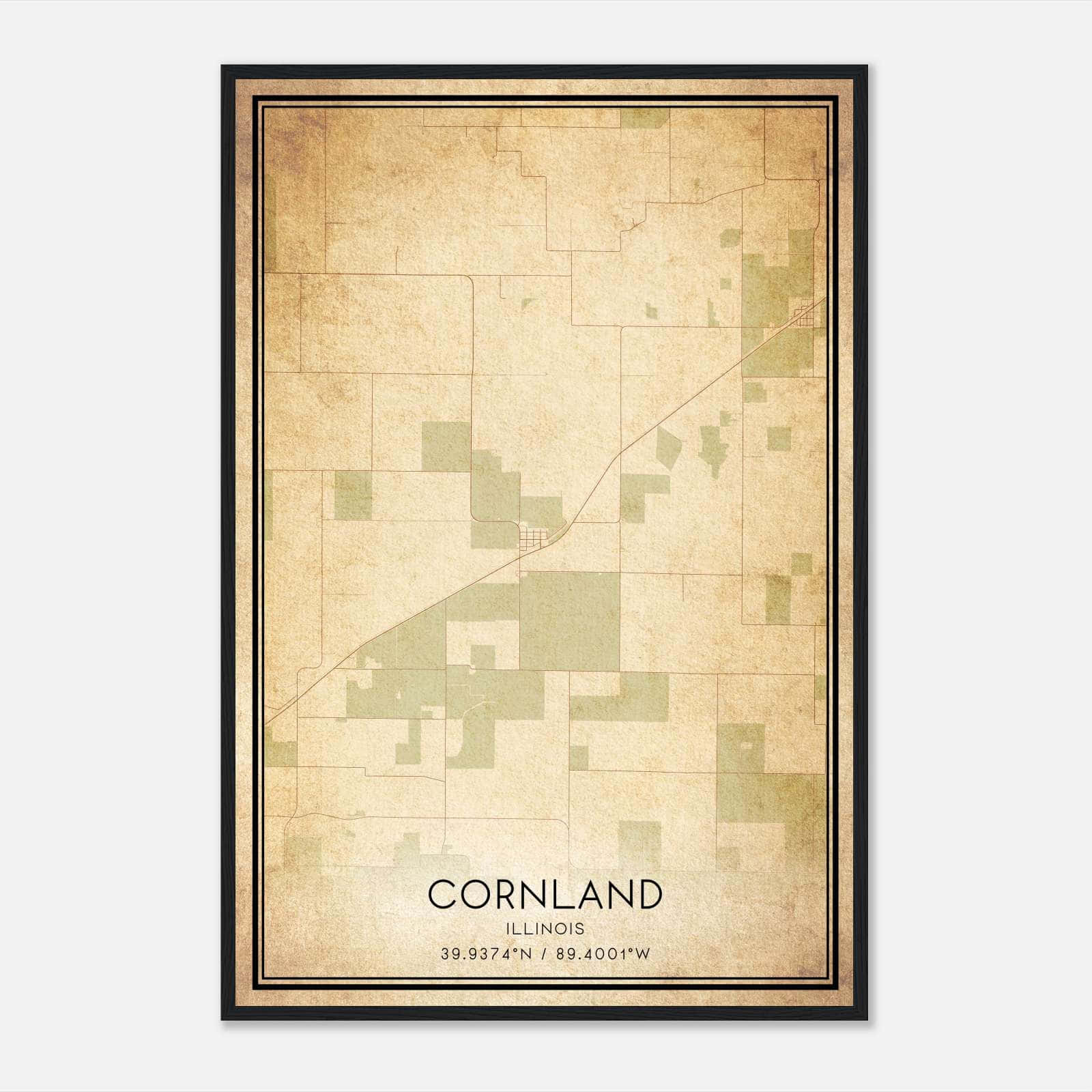 Vintage Cornland Illinois Map Poster, Cornland IL City Road Wall Art Print Vintage Cornland Illinois Map Poster, Cornland IL City Road Wall Art Print