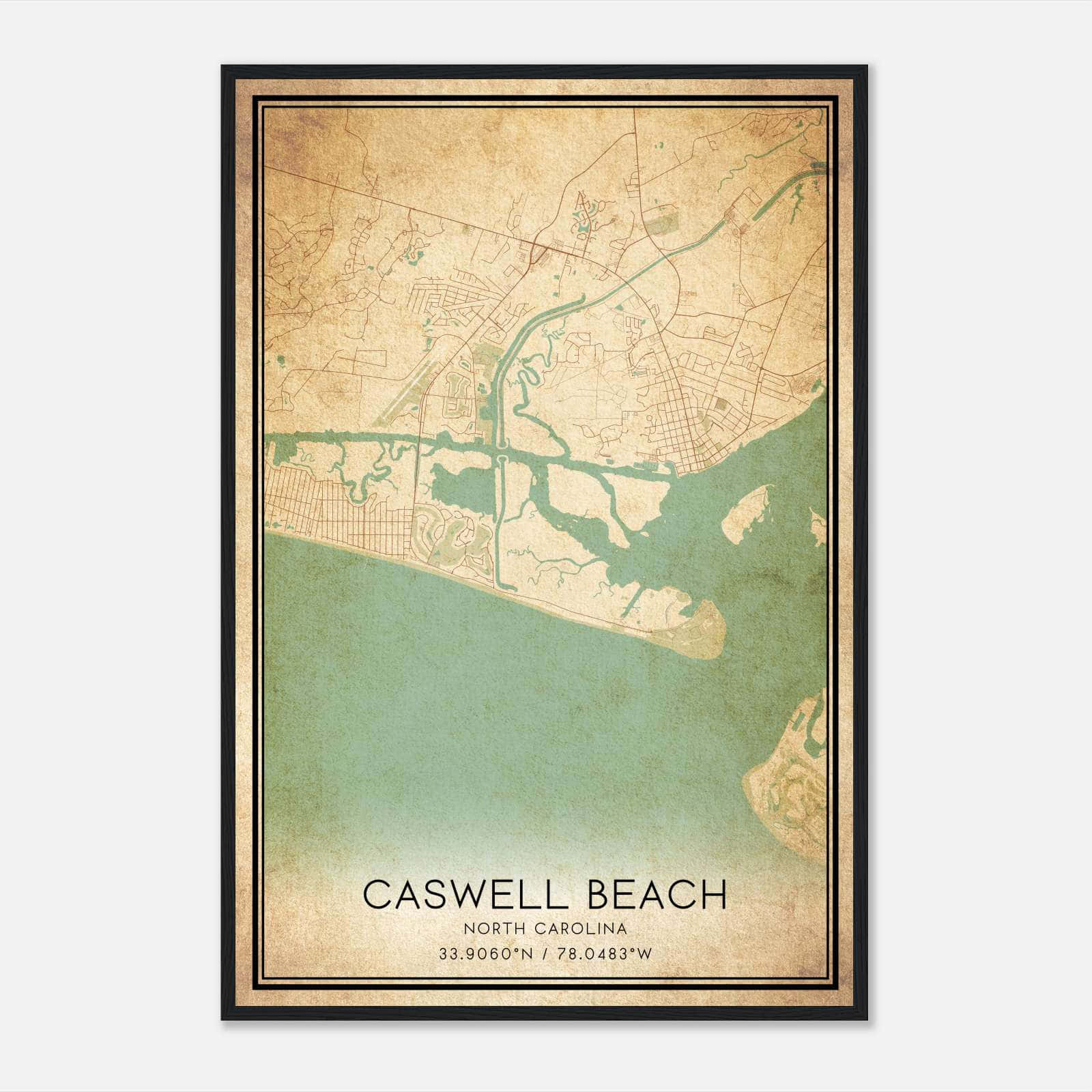 Vintage Caswell Beach North Carolina Map Poster, Caswell Beach NC City Road Wall Art Print Vintage Caswell Beach North Carolina Map Poster, Caswell Beach NC City Road Wall Art Print