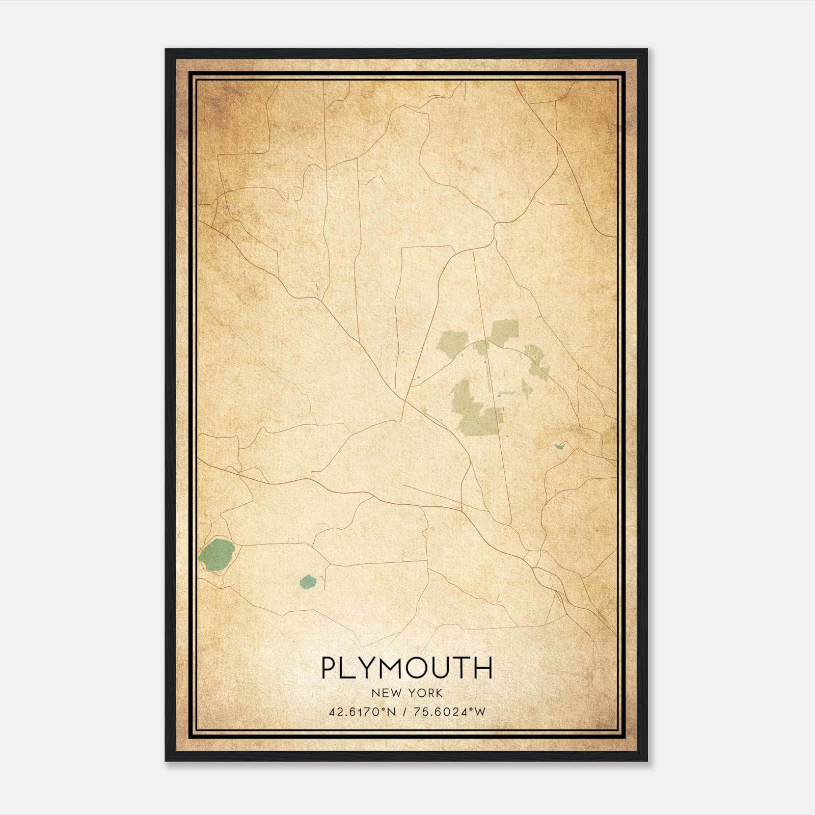 Vintage Plymouth New York Map Poster, Plymouth NY City Road Wall Art Print Vintage Plymouth New York Map Poster, Plymouth NY City Road Wall Art Print