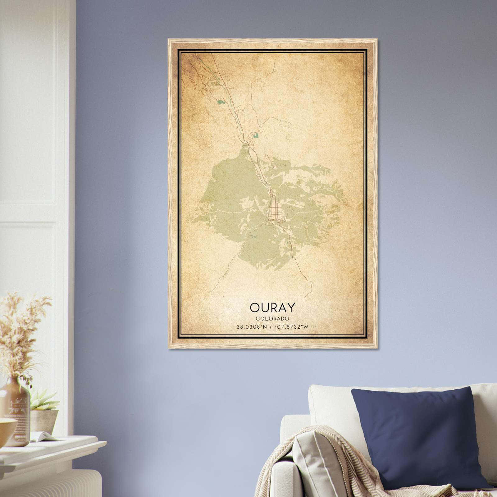 Vintage Ouray Colorado Map Poster, Ouray CO City Road Wall Art Print