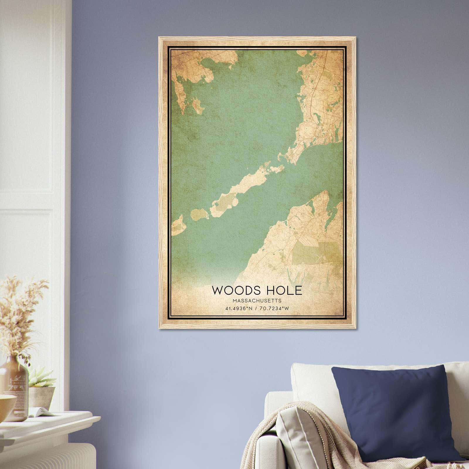Vintage Woods Hole Massachusetts Map Poster, Woods Hole MA City Road Wall Art Print