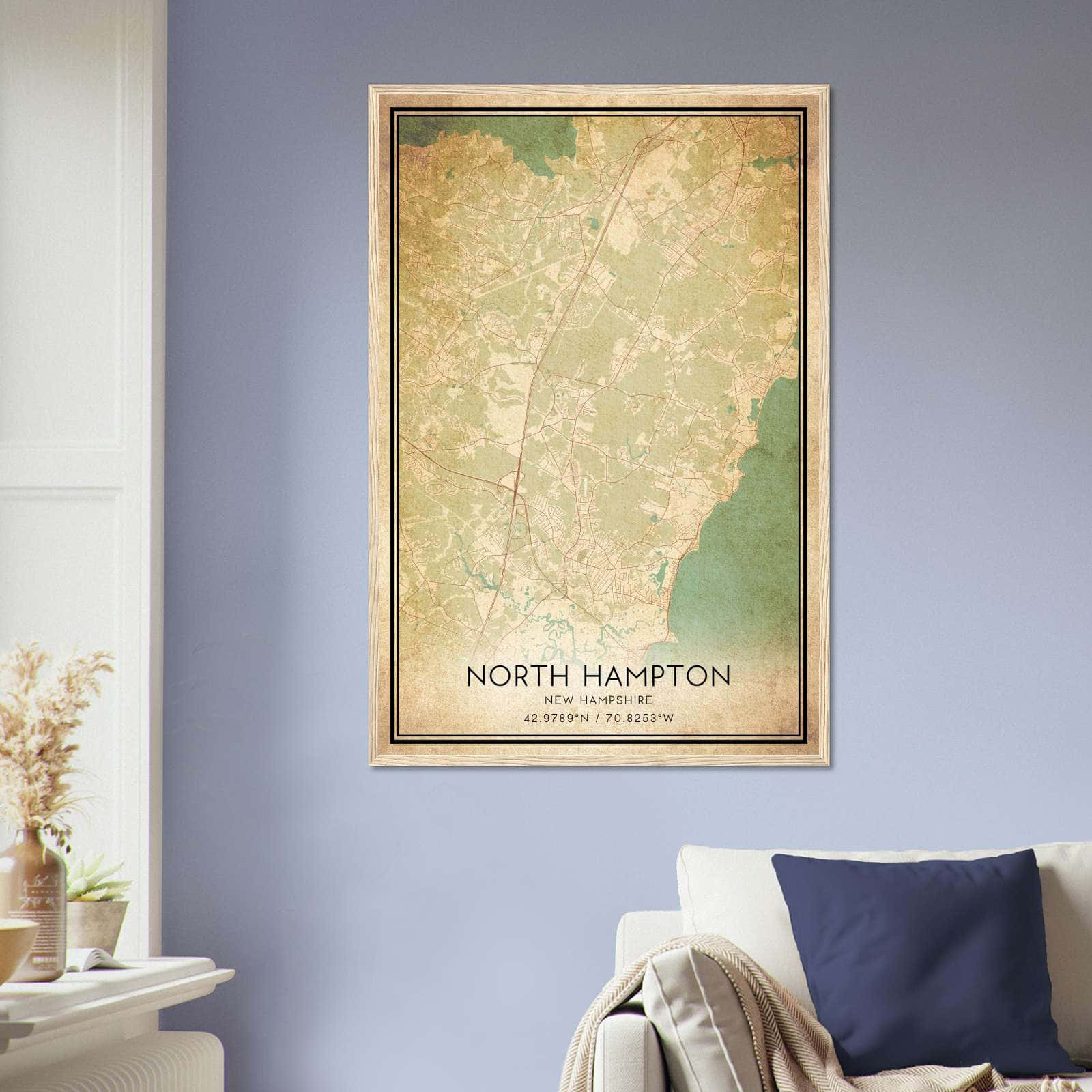 Vintage North Hampton New Hampshire Map Poster, North Hampton NH City Road Wall Art Print