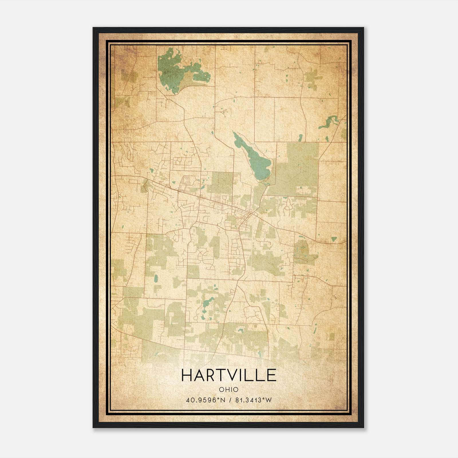 Vintage Hartville Ohio Map Poster, Hartville OH City Road Wall Art Print Vintage Hartville Ohio Map Poster, Hartville OH City Road Wall Art Print