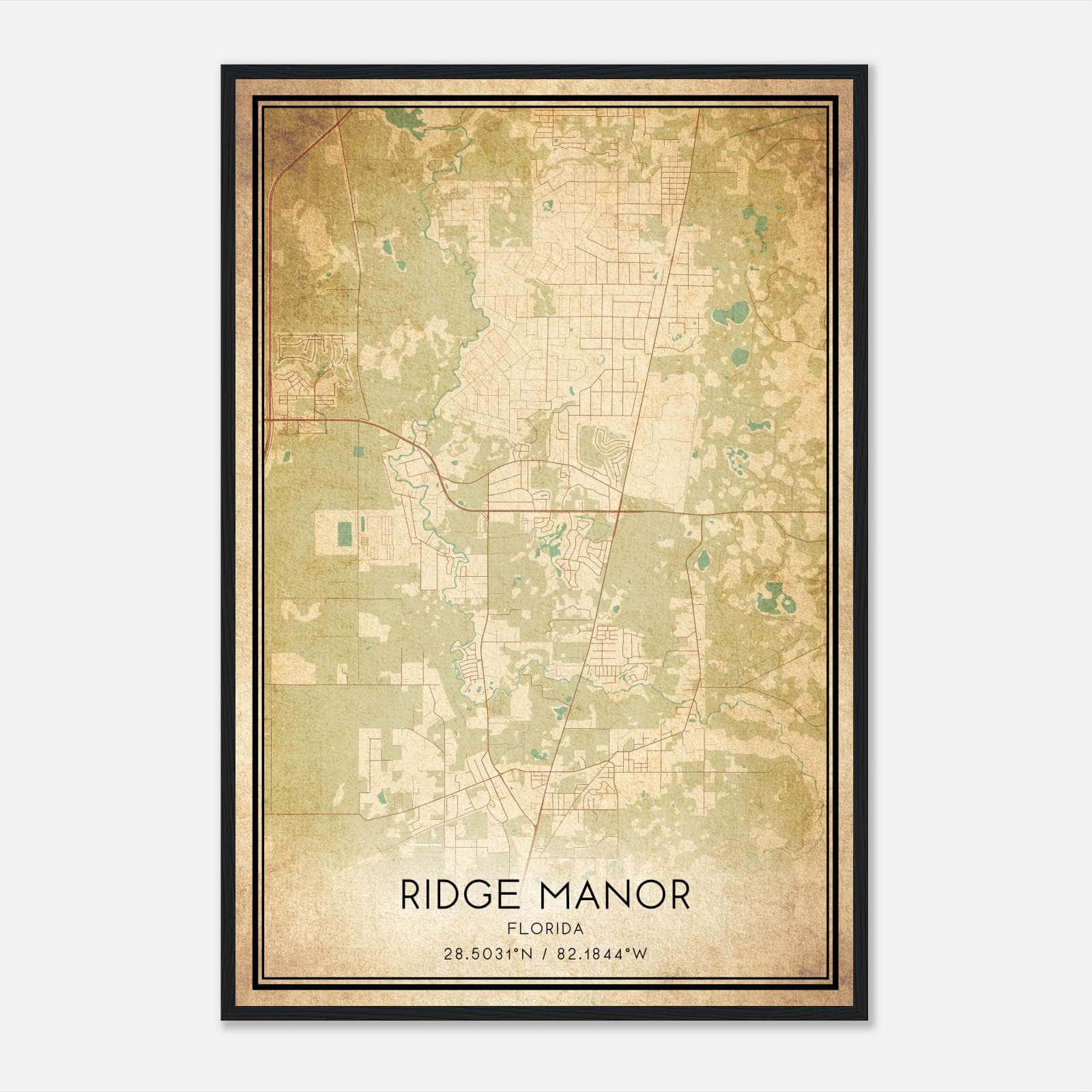 Vintage Ridge Manor Florida Map Poster, Ridge Manor FL City Road Wall Art Print Vintage Ridge Manor Florida Map Poster, Ridge Manor FL City Road Wall Art Print