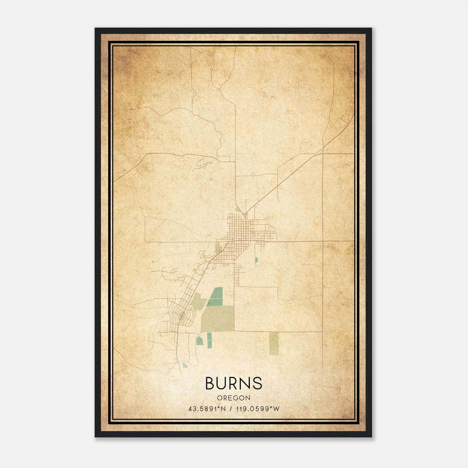 Vintage Burns Oregon Map Poster, Burns OR City Road Wall Art Print Vintage Burns Oregon Map Poster, Burns OR City Road Wall Art Print