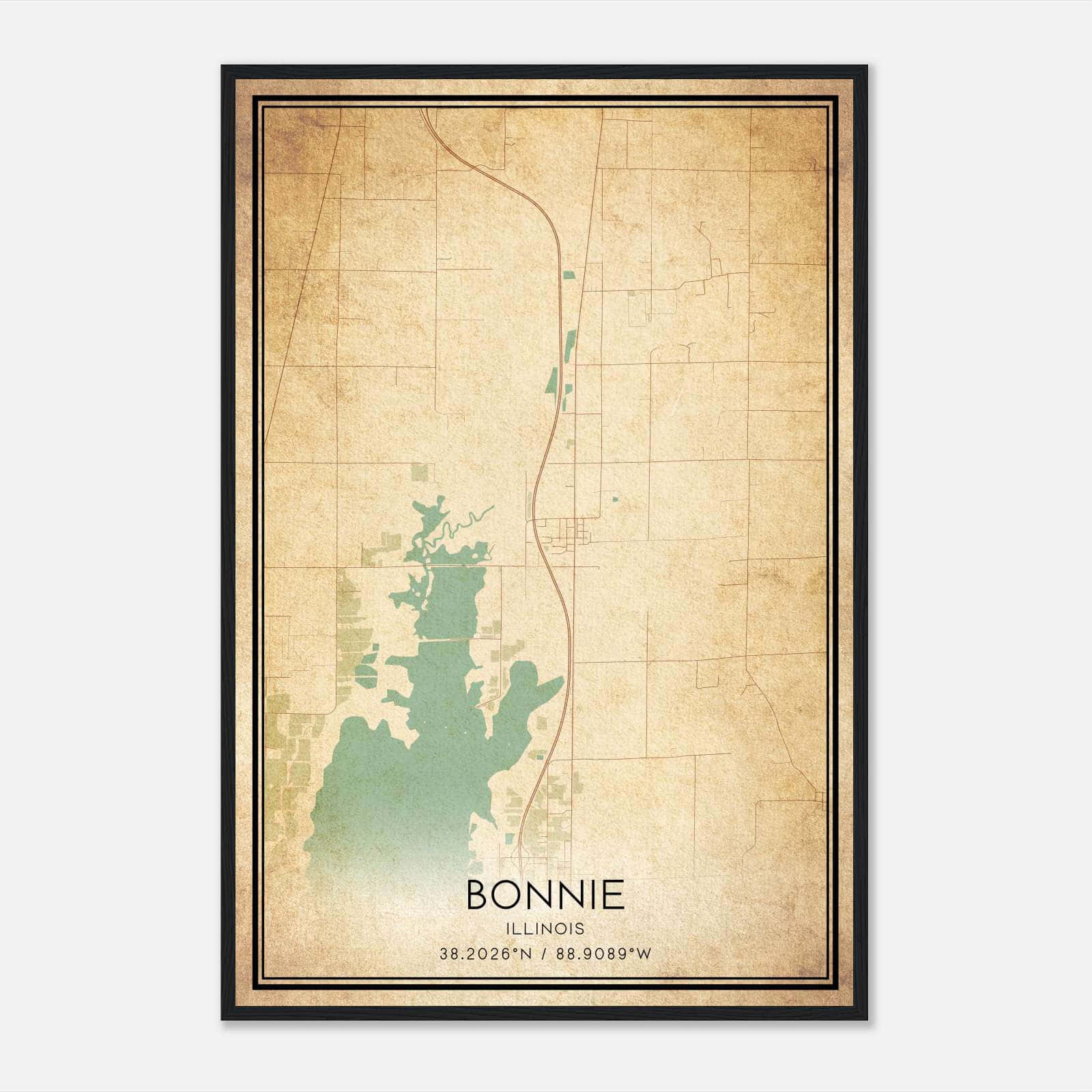 Vintage Bonnie Illinois Map Poster, Bonnie IL City Road Wall Art Print Vintage Bonnie Illinois Map Poster, Bonnie IL City Road Wall Art Print