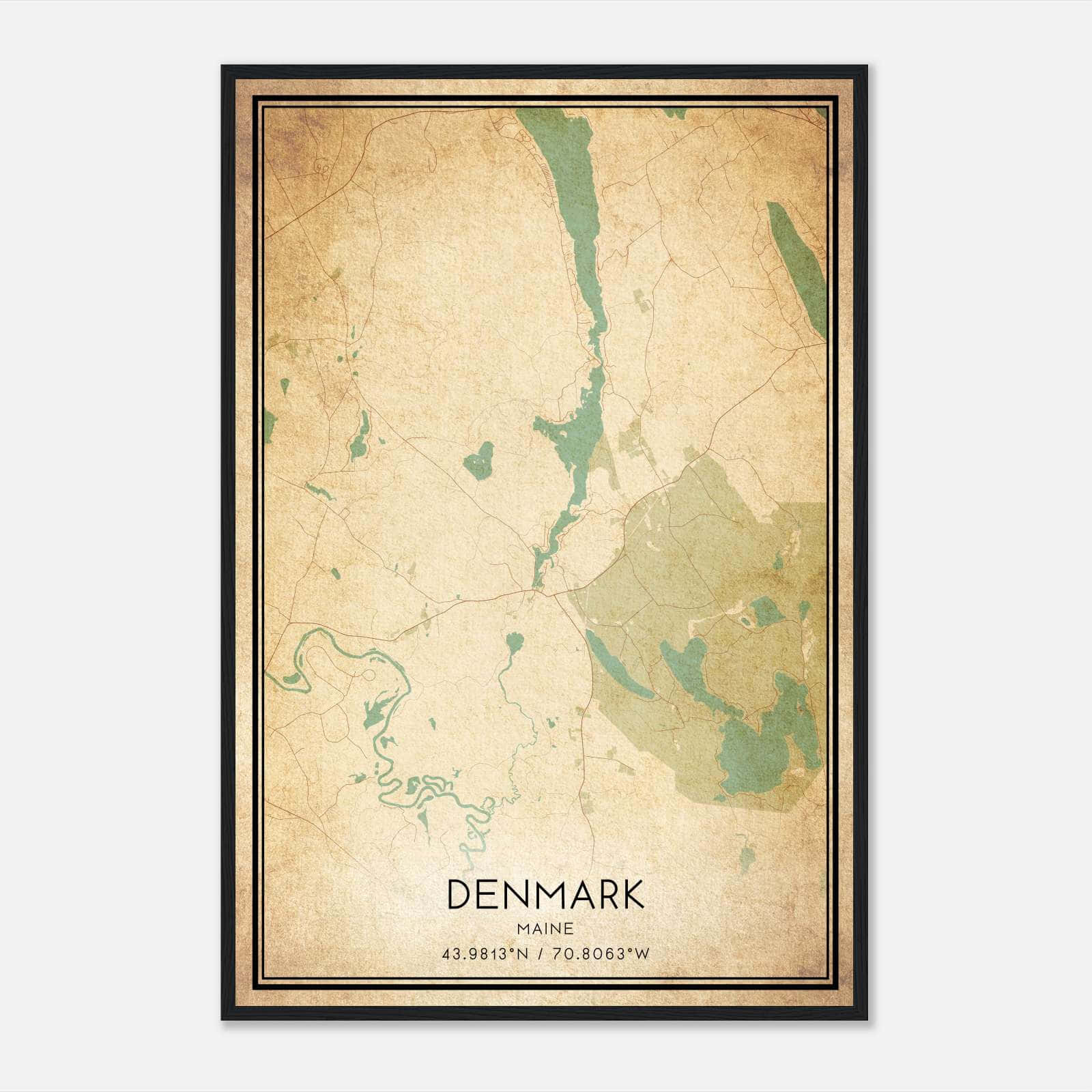 Vintage Denmark Maine Map Poster, Denmark ME City Road Wall Art Print Vintage Denmark Maine Map Poster, Denmark ME City Road Wall Art Print