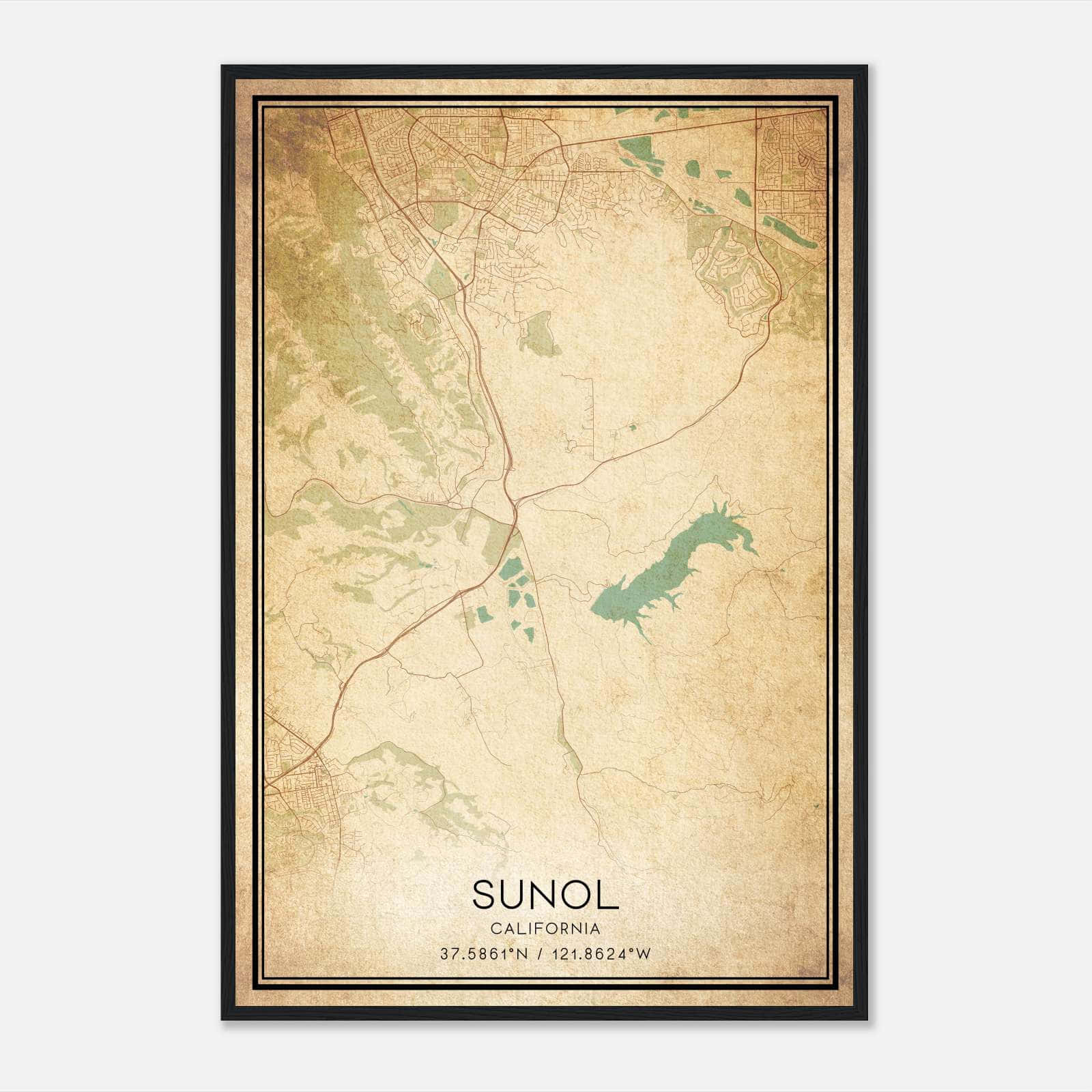 Vintage Sunol California Map Poster, Sunol CA City Road Wall Art Print Vintage Sunol California Map Poster, Sunol CA City Road Wall Art Print
