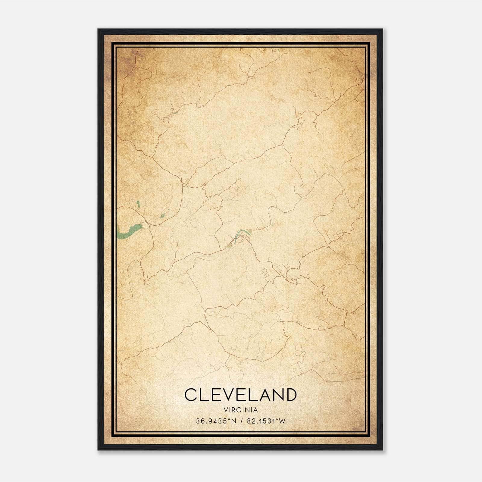 Vintage Cleveland Virginia Map Poster, Cleveland VA City Road Wall Art Print Vintage Cleveland Virginia Map Poster, Cleveland VA City Road Wall Art Print