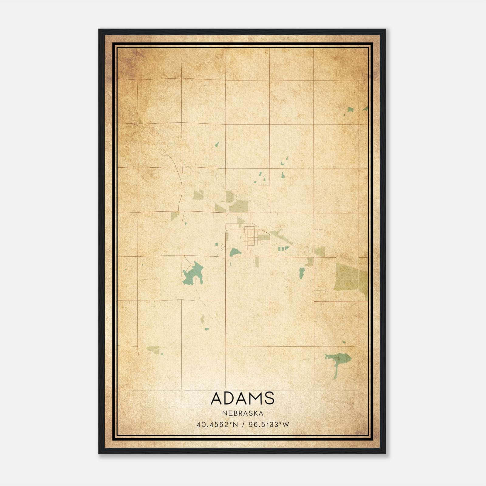 Vintage Adams Nebraska Map Poster, Adams NE City Road Wall Art Print Vintage Adams Nebraska Map Poster, Adams NE City Road Wall Art Print
